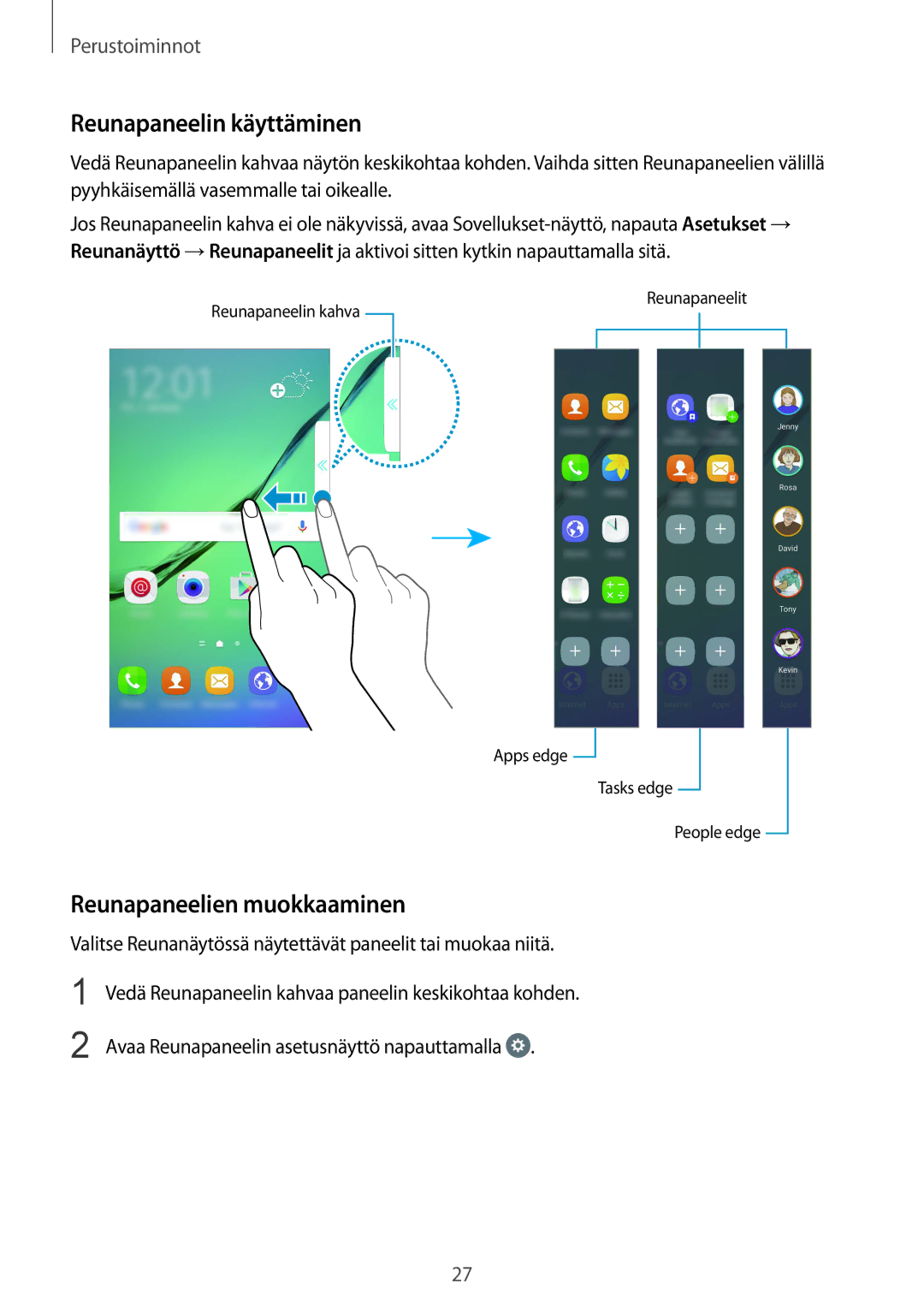 Samsung SM-G925FZWFNEE, SM-G925FZGANEE, SM-G925FZWANEE manual Reunapaneelin käyttäminen, Reunapaneelien muokkaaminen 