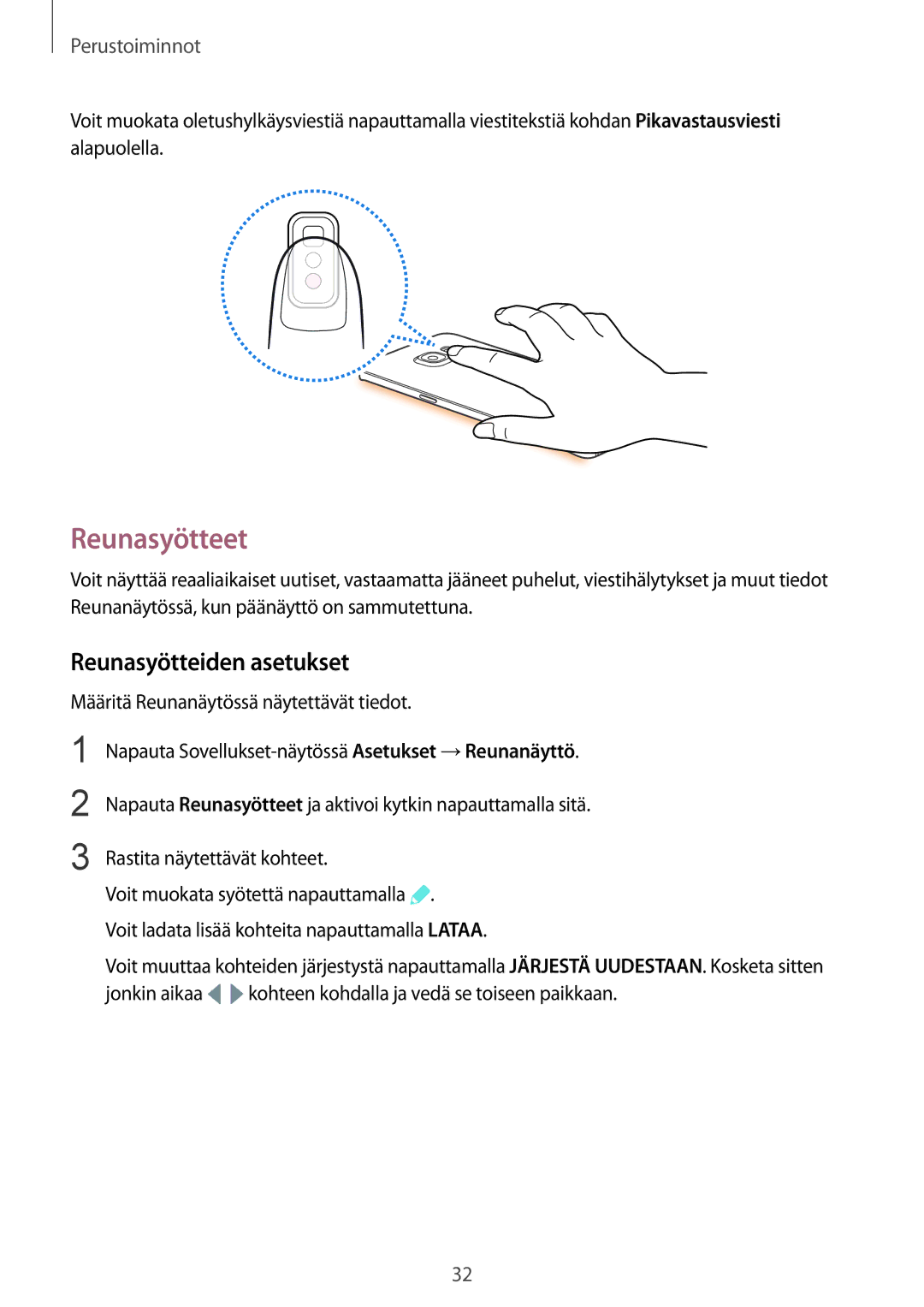 Samsung SM-G925FZWENEE, SM-G925FZGANEE, SM-G925FZWANEE, SM-G925FZWFNEE manual Reunasyötteet, Reunasyötteiden asetukset 