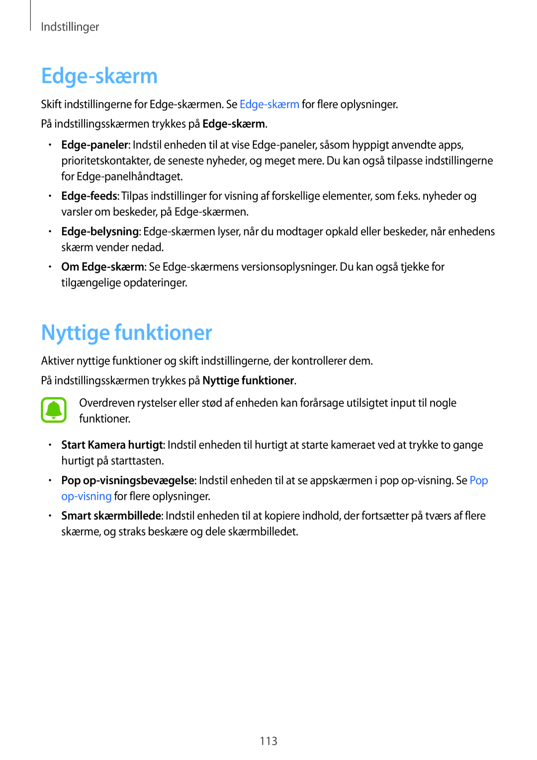 Samsung SM-G925FZKANEE, SM-G925FZGANEE, SM-G925FZWANEE, SM-G925FZWENEE, SM-G925FZWFNEE manual Edge-skærm, Nyttige funktioner 