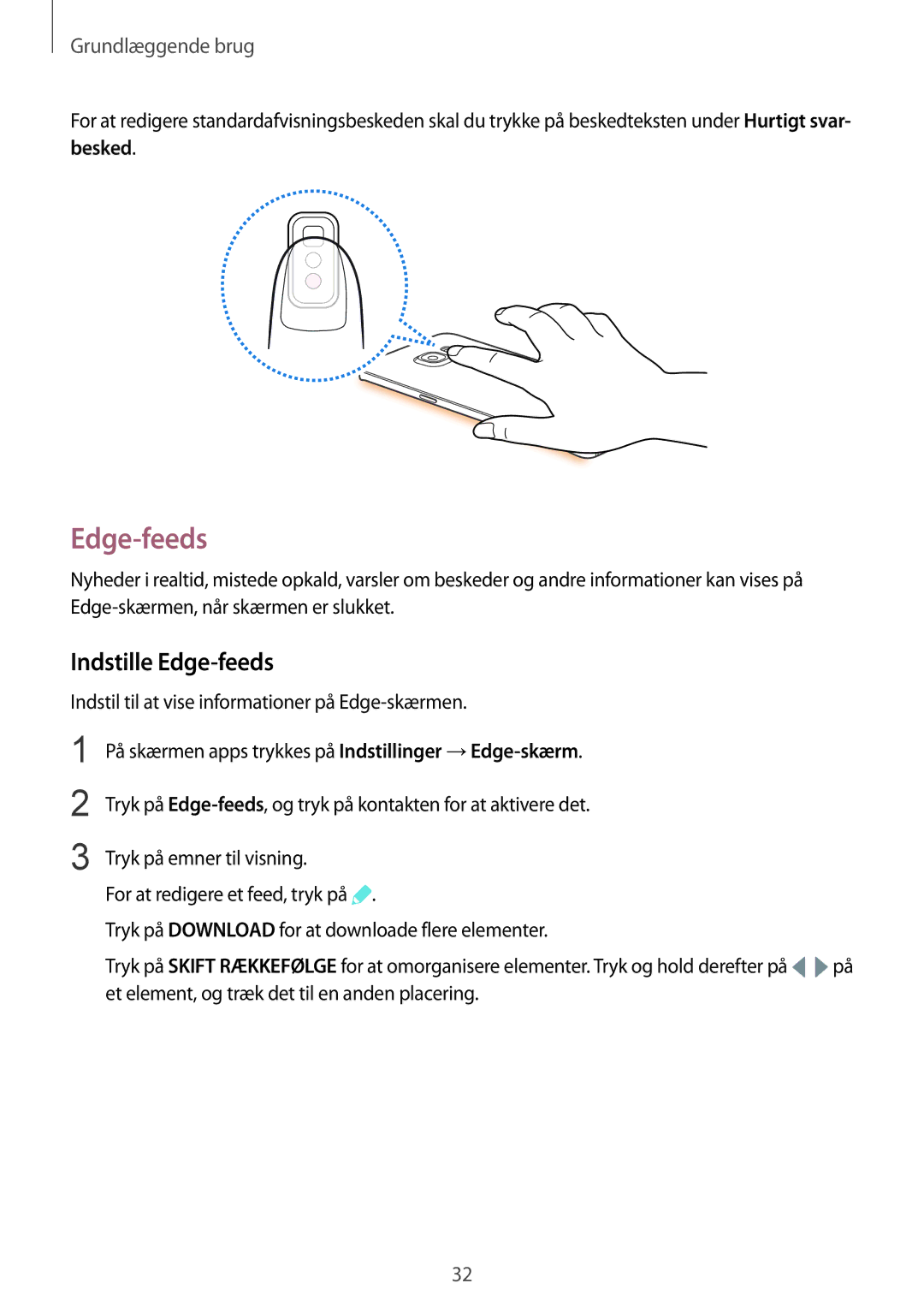 Samsung SM-G925FZWENEE, SM-G925FZGANEE, SM-G925FZWANEE, SM-G925FZWFNEE, SM-G925FZDANEE manual Indstille Edge-feeds 