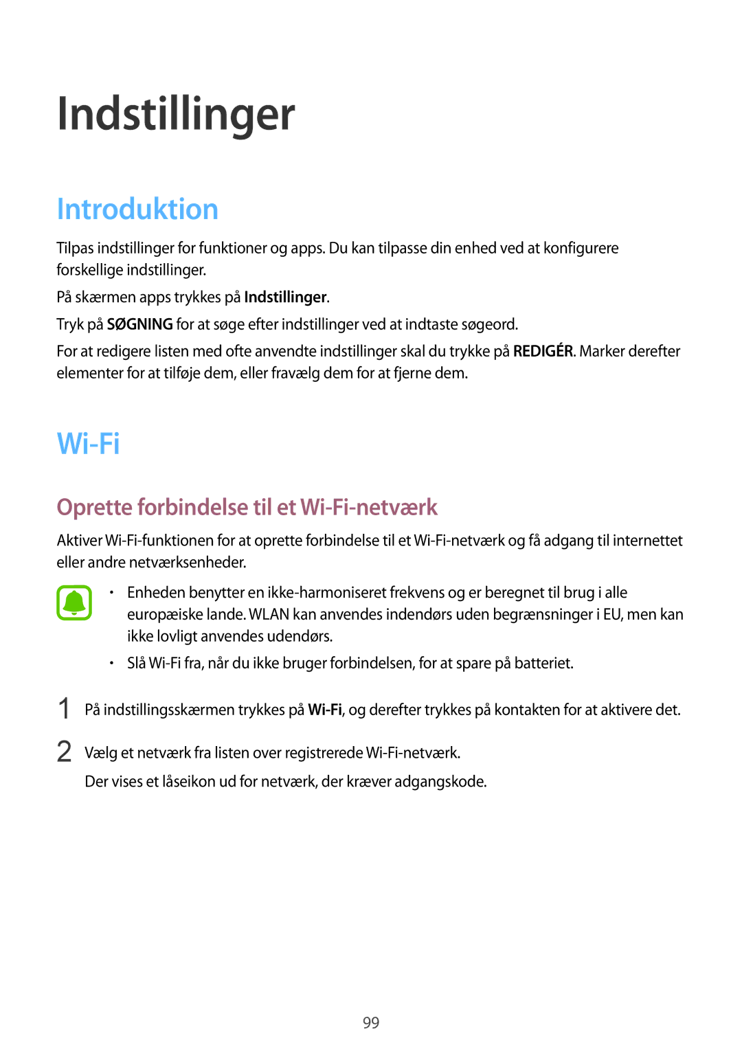 Samsung SM-G925FZWFNEE, SM-G925FZGANEE, SM-G925FZWANEE manual Introduktion, Oprette forbindelse til et Wi-Fi-netværk 