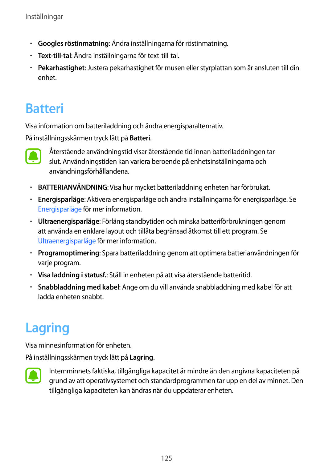 Samsung SM-G925FZKANEE, SM-G925FZGANEE, SM-G925FZWANEE, SM-G925FZWENEE, SM-G925FZWFNEE, SM-G925FZDANEE manual Batteri, Lagring 