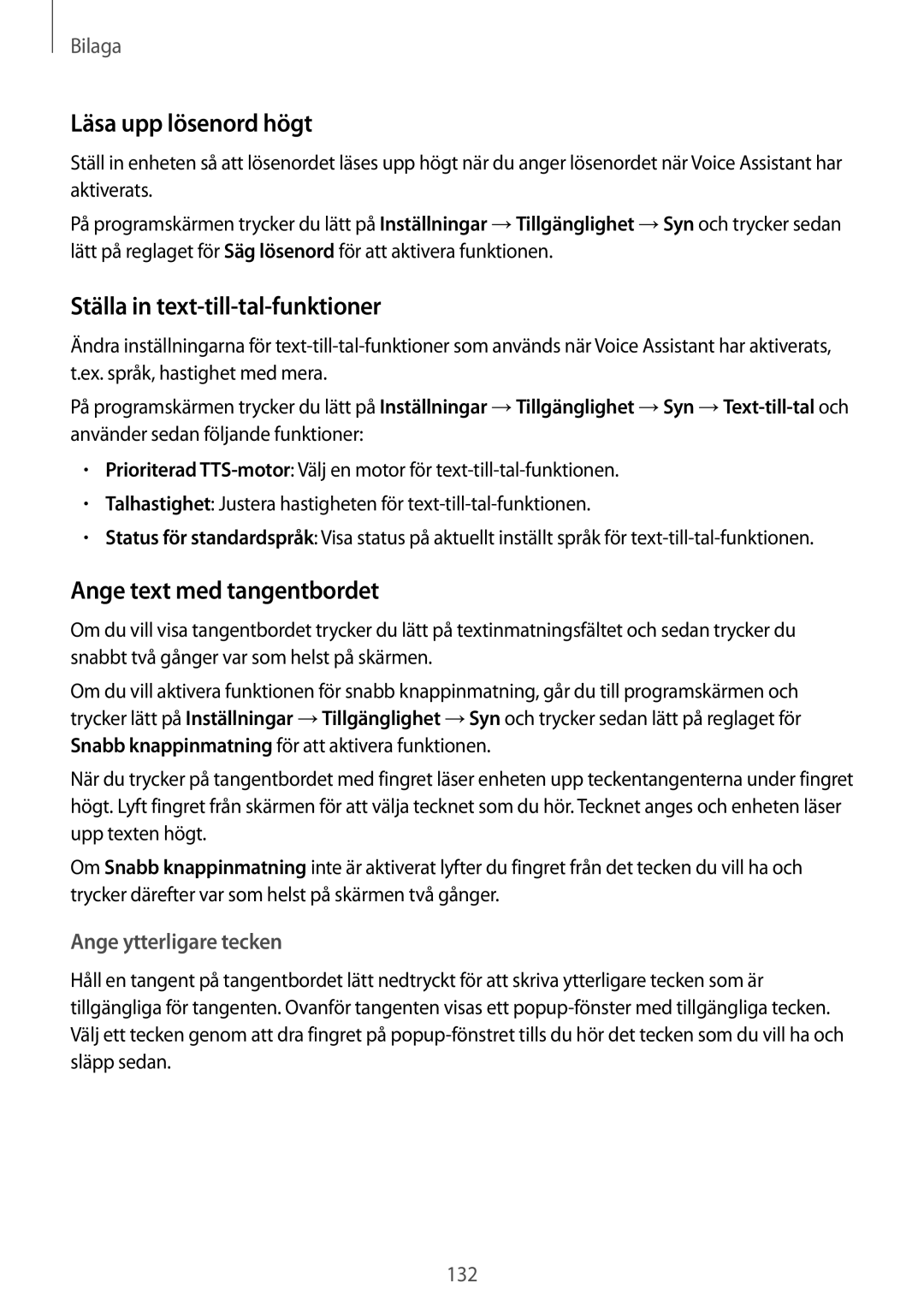 Samsung SM-G925FZGANEE manual Läsa upp lösenord högt, Ställa in text-till-tal-funktioner, Ange text med tangentbordet 