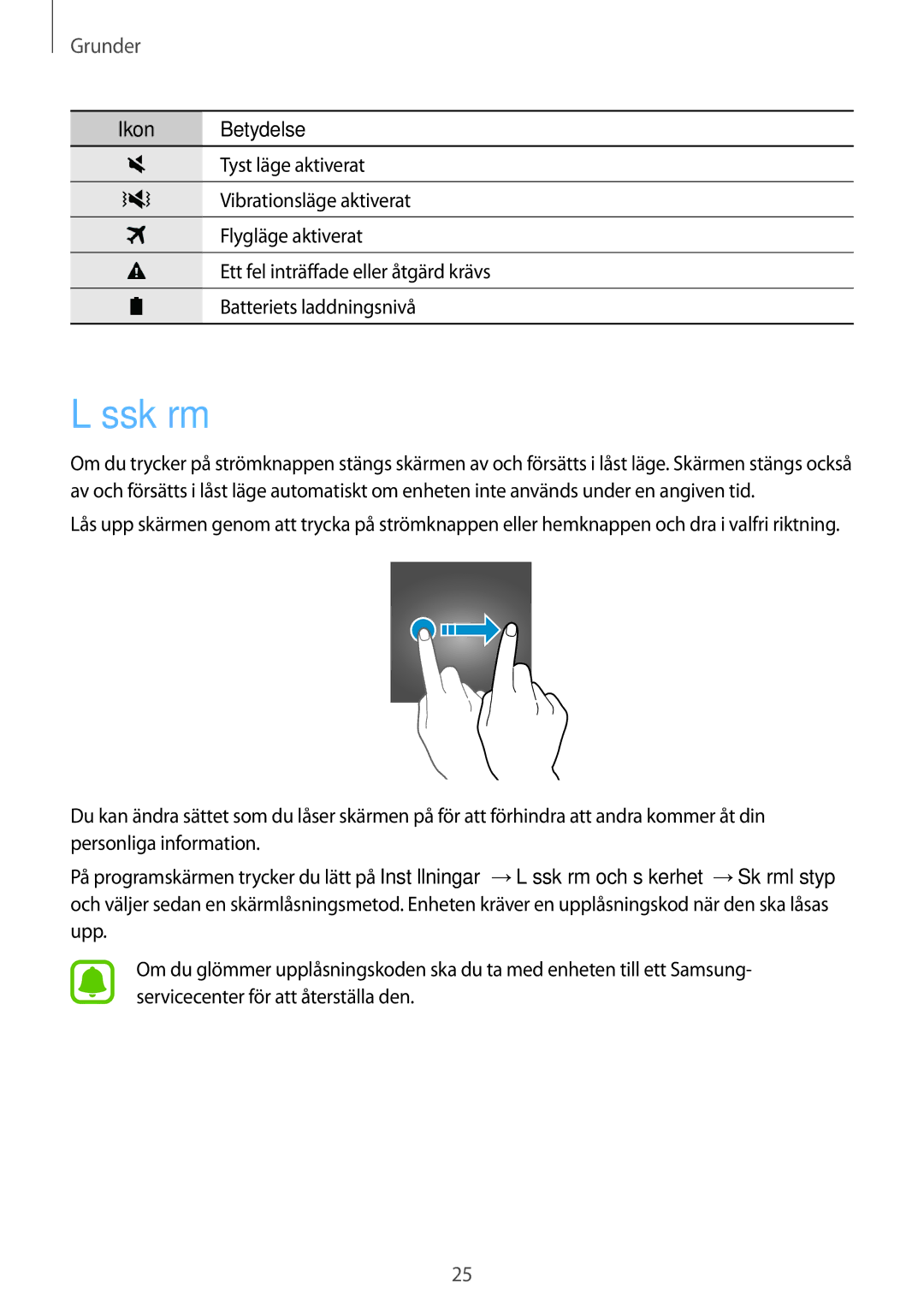 Samsung SM-G925FZWANEE, SM-G925FZGANEE, SM-G925FZWENEE, SM-G925FZWFNEE, SM-G925FZDANEE, SM-G925FZKANEE manual Låsskärm 