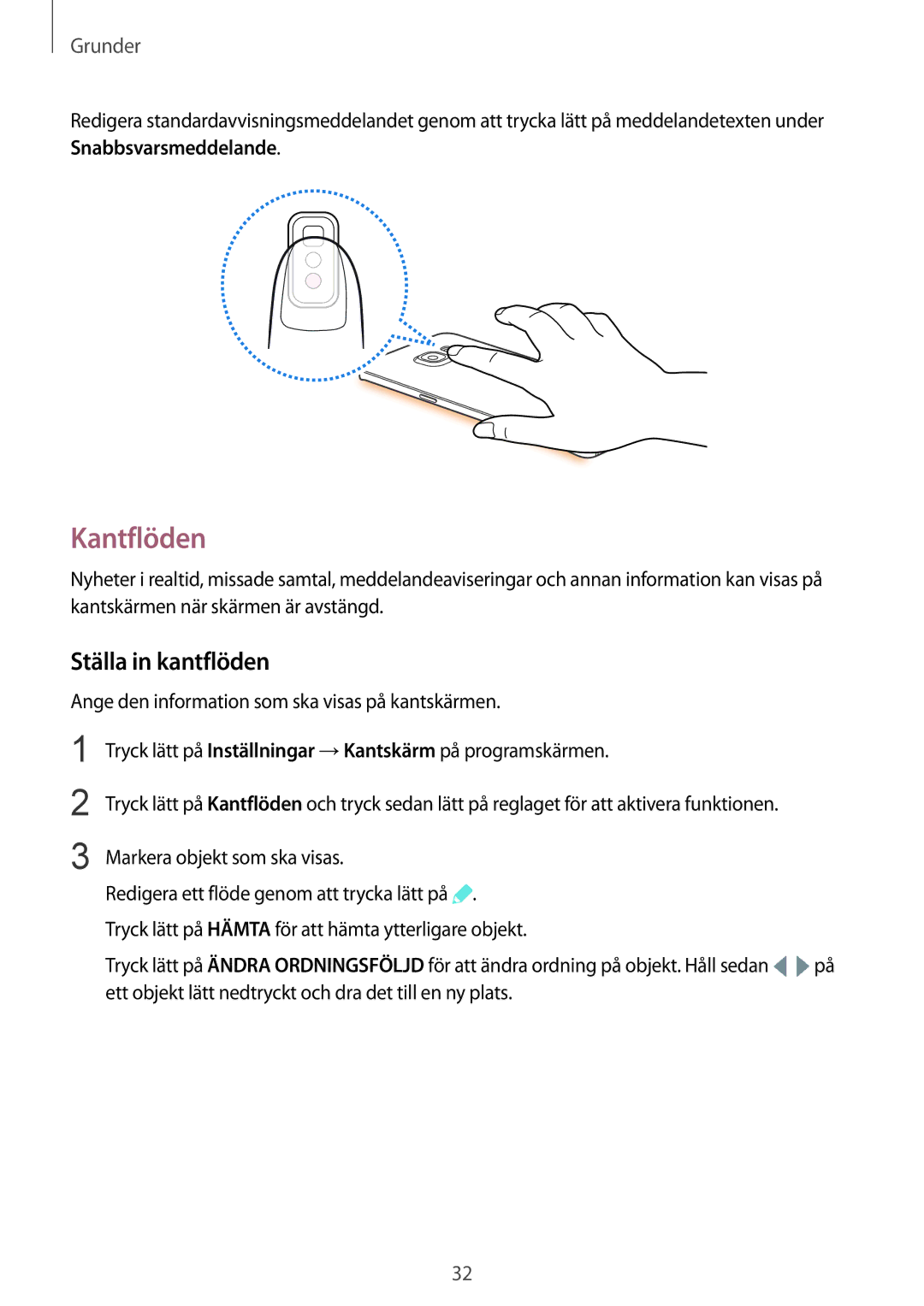 Samsung SM-G925FZWENEE, SM-G925FZGANEE, SM-G925FZWANEE, SM-G925FZWFNEE, SM-G925FZDANEE manual Kantflöden, Ställa in kantflöden 