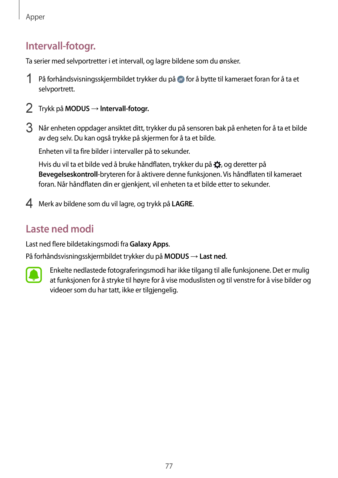 Samsung SM-G925FZKANEE, SM-G925FZGANEE, SM-G925FZWANEE Intervall-fotogr, Laste ned modi, Trykk på Modus →lntervall-fotogr 