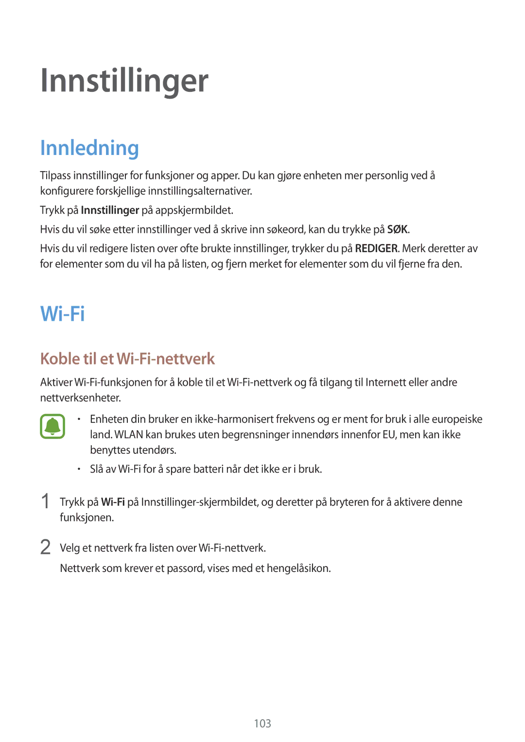 Samsung SM-G925FZWANEE, SM-G925FZGANEE, SM-G925FZWENEE, SM-G925FZWFNEE manual Innledning, Koble til et Wi-Fi-nettverk 