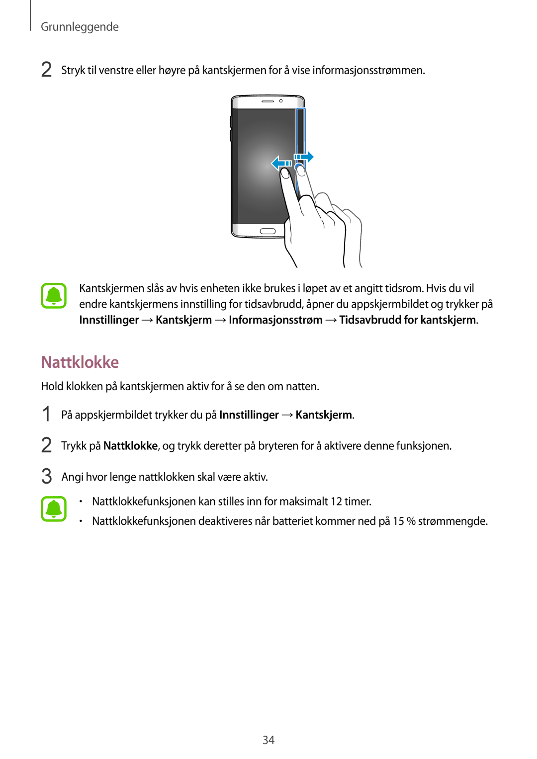 Samsung SM-G925FZDANEE, SM-G925FZGANEE, SM-G925FZWANEE, SM-G925FZWENEE, SM-G925FZWFNEE, SM-G925FZKANEE manual Nattklokke 