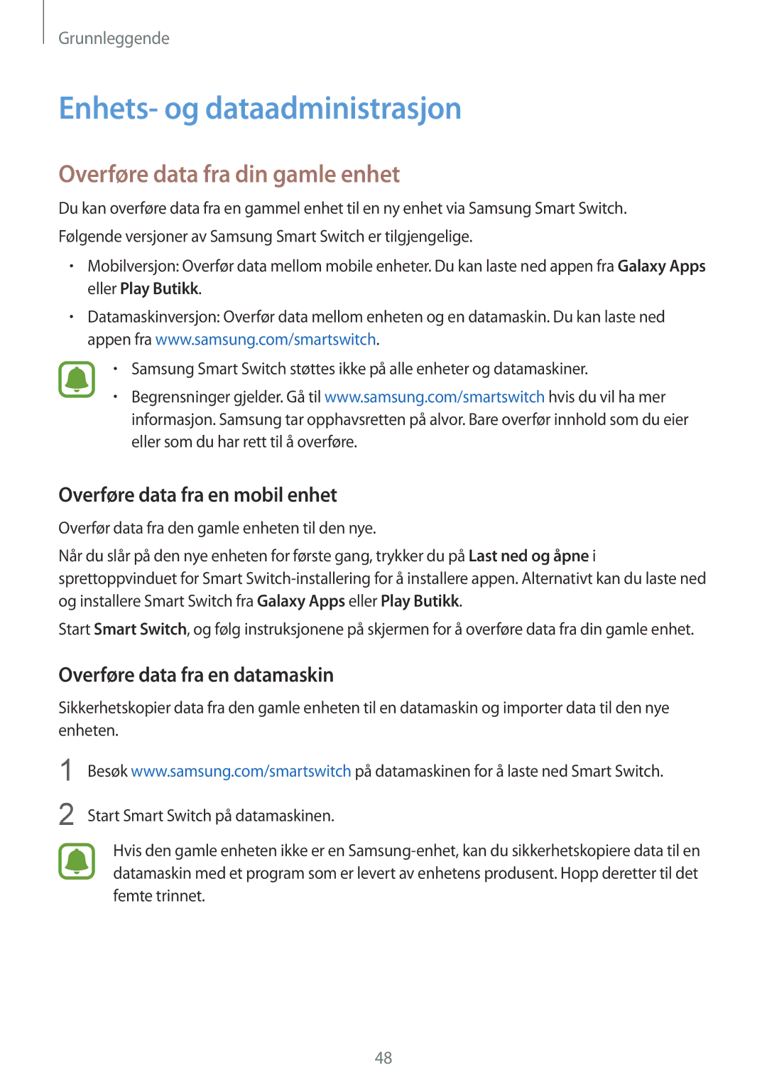 Samsung SM-G925FZGANEE Enhets- og dataadministrasjon, Overføre data fra din gamle enhet, Overføre data fra en mobil enhet 