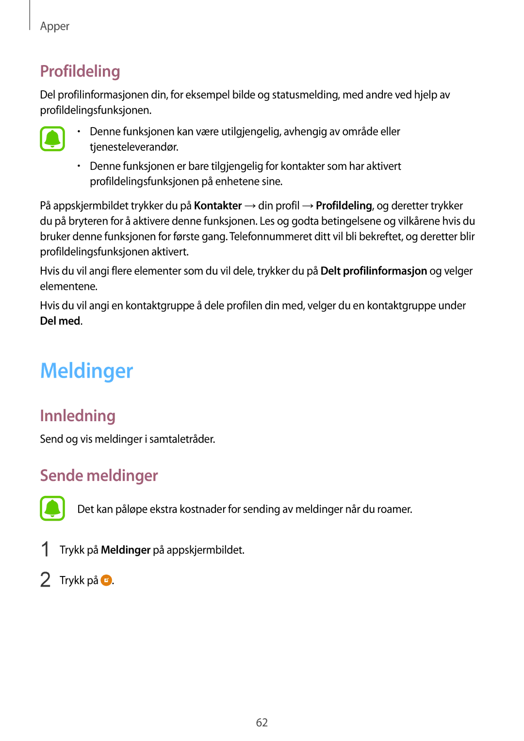 Samsung SM-G925FZWENEE, SM-G925FZGANEE, SM-G925FZWANEE, SM-G925FZWFNEE manual Meldinger, Profildeling, Sende meldinger 