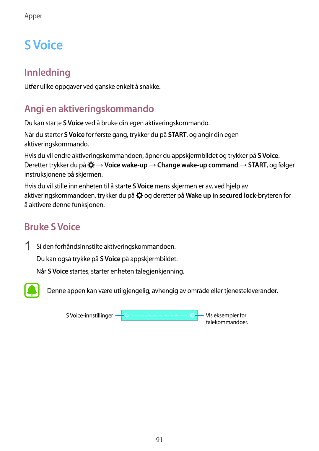 Samsung SM-G925FZWANEE, SM-G925FZGANEE, SM-G925FZWENEE, SM-G925FZWFNEE manual Angi en aktiveringskommando, Bruke S Voice 