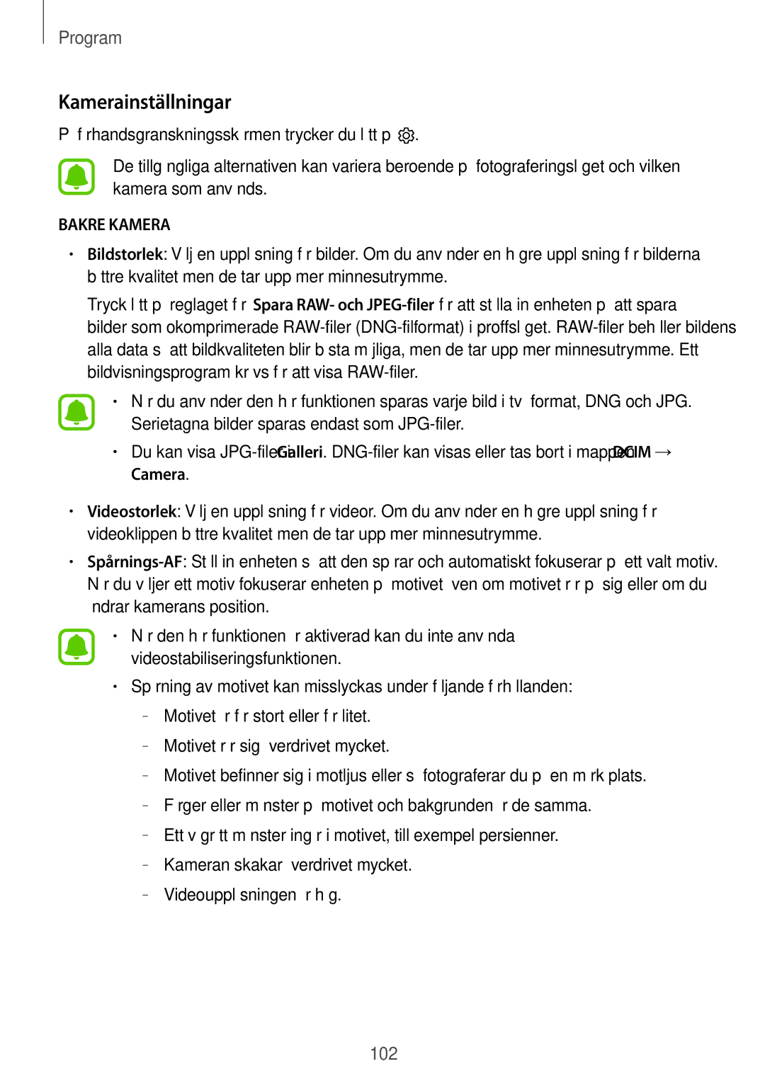 Samsung SM-G925FZWENEE, SM-G925FZGANEE, SM-G925FZWANEE, SM-G928FZSANEE, SM-G925FZWFNEE manual Kamerainställningar, Bakre Kamera 