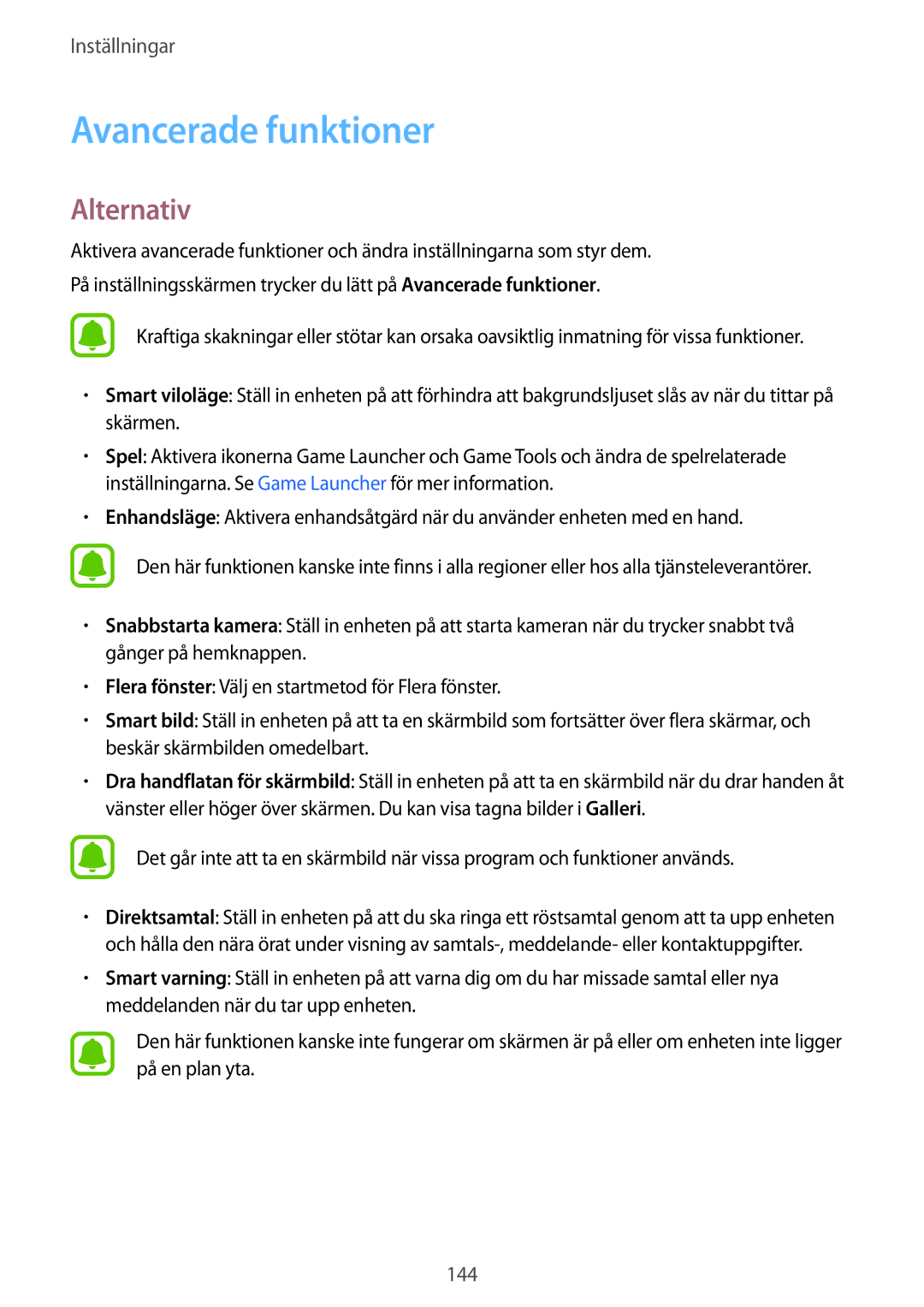 Samsung SM-G925FZGANEE, SM-G925FZWANEE, SM-G928FZSANEE, SM-G925FZWENEE, SM-G925FZWFNEE manual Avancerade funktioner, Alternativ 