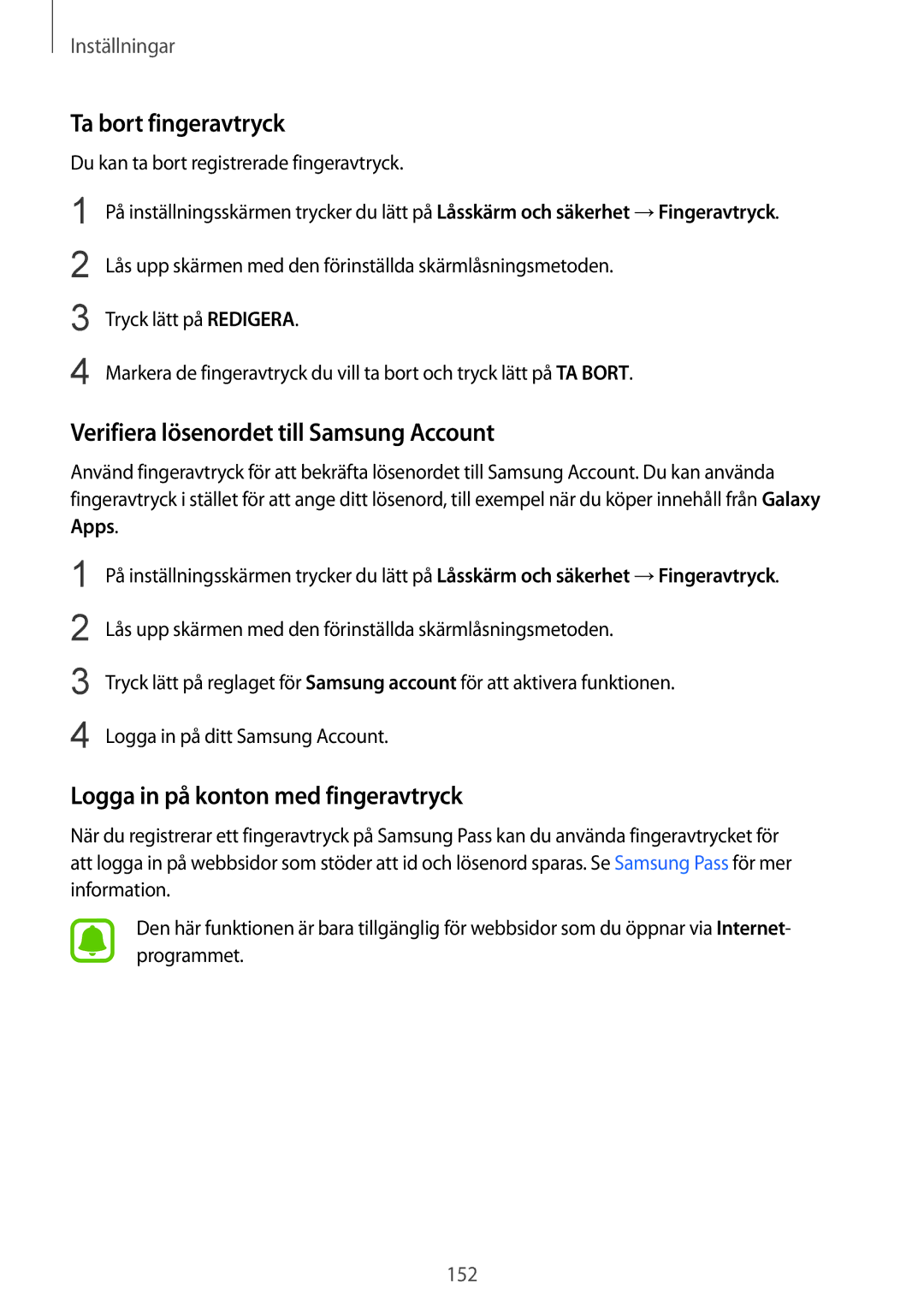 Samsung SM-G925FZKANEE, SM-G925FZGANEE, SM-G925FZWANEE Ta bort fingeravtryck, Verifiera lösenordet till Samsung Account 
