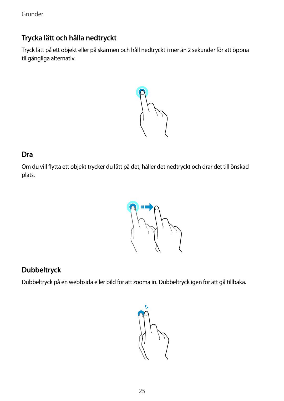 Samsung SM-G928FZKANEE, SM-G925FZGANEE, SM-G925FZWANEE, SM-G928FZSANEE Trycka lätt och hålla nedtryckt, Dra, Dubbeltryck 