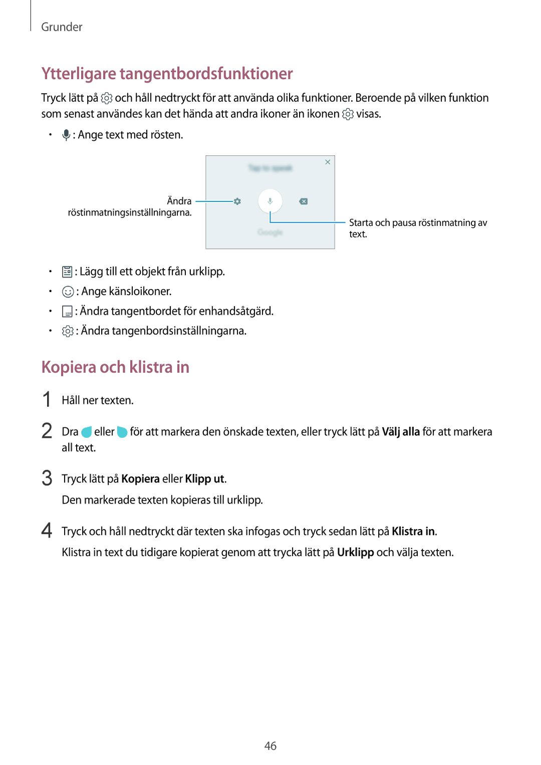 Samsung SM-G925FZWANEE, SM-G925FZGANEE, SM-G928FZSANEE manual Ytterligare tangentbordsfunktioner, Kopiera och klistra 