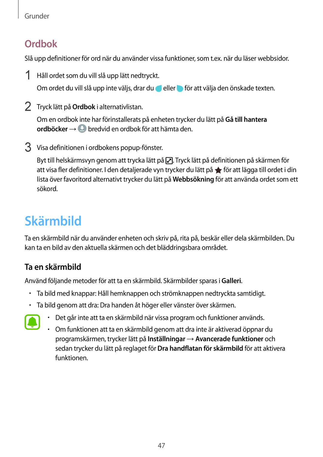 Samsung SM-G928FZSANEE, SM-G925FZGANEE, SM-G925FZWANEE, SM-G925FZWENEE, SM-G925FZWFNEE Skärmbild, Ordbok, Ta en skärmbild 