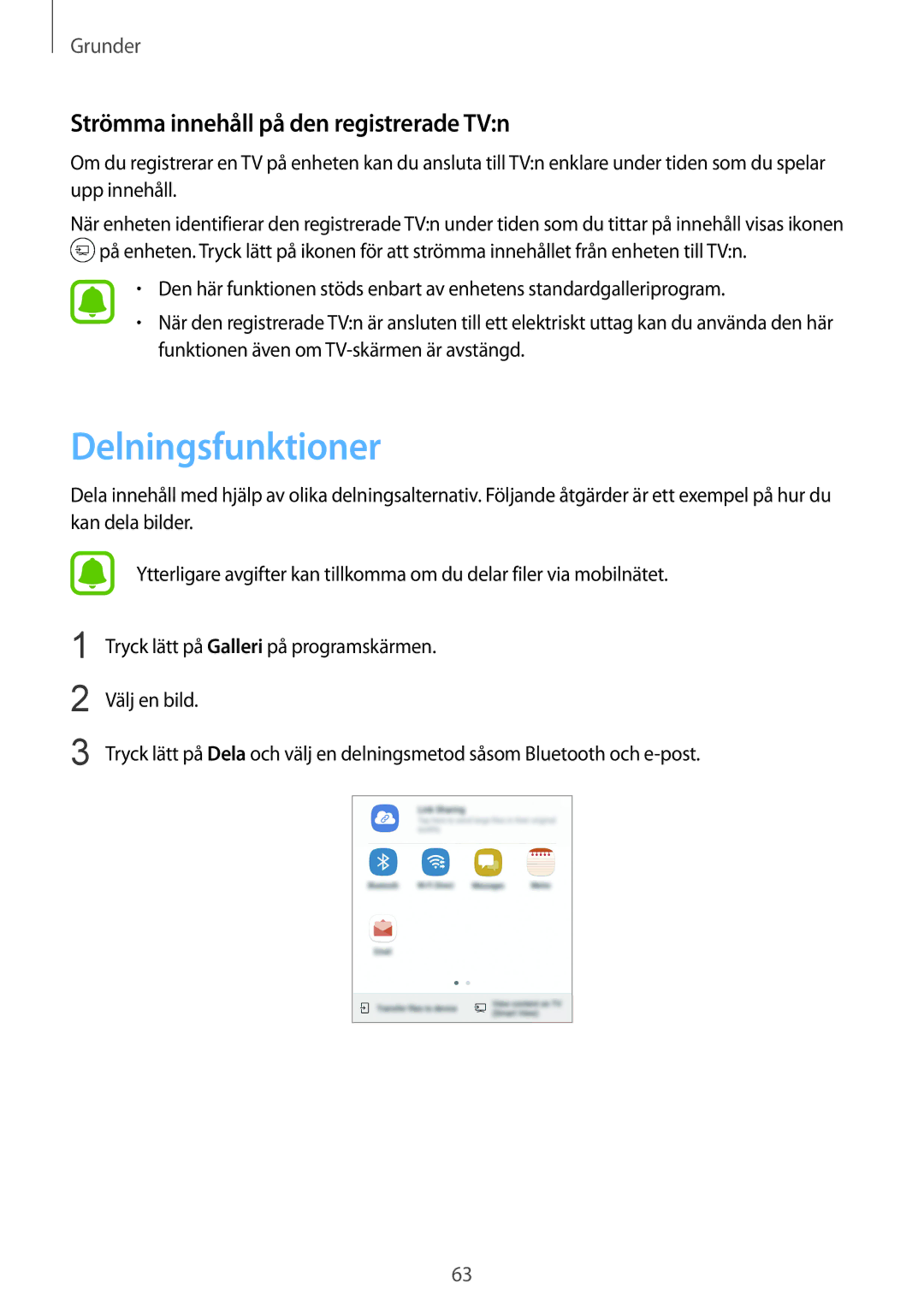 Samsung SM-G925FZGANEE, SM-G925FZWANEE, SM-G928FZSANEE manual Delningsfunktioner, Strömma innehåll på den registrerade TVn 