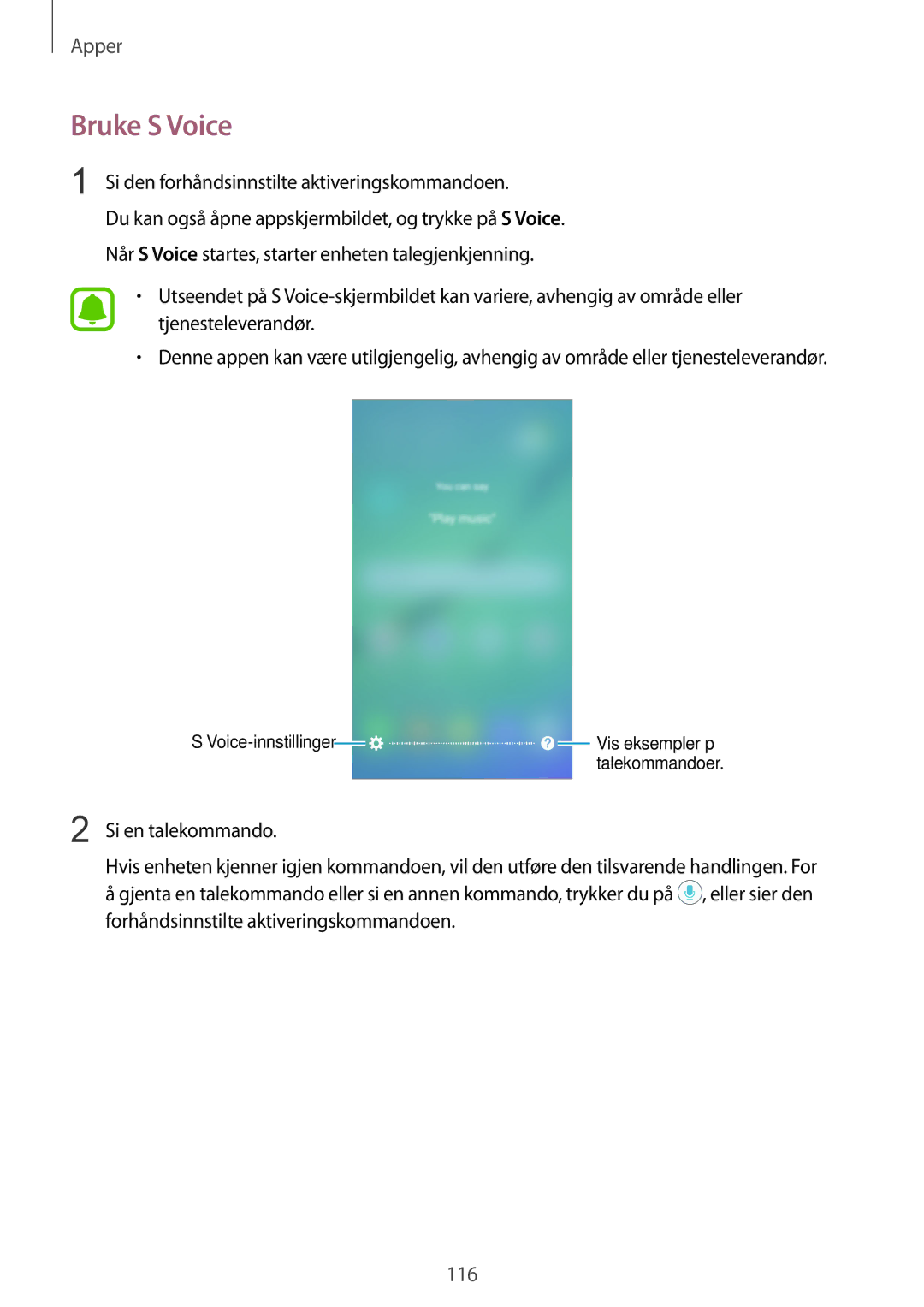 Samsung SM-G925FZKANEE, SM-G925FZGANEE, SM-G925FZWANEE manual Bruke S Voice, Si den forhåndsinnstilte aktiveringskommandoen 