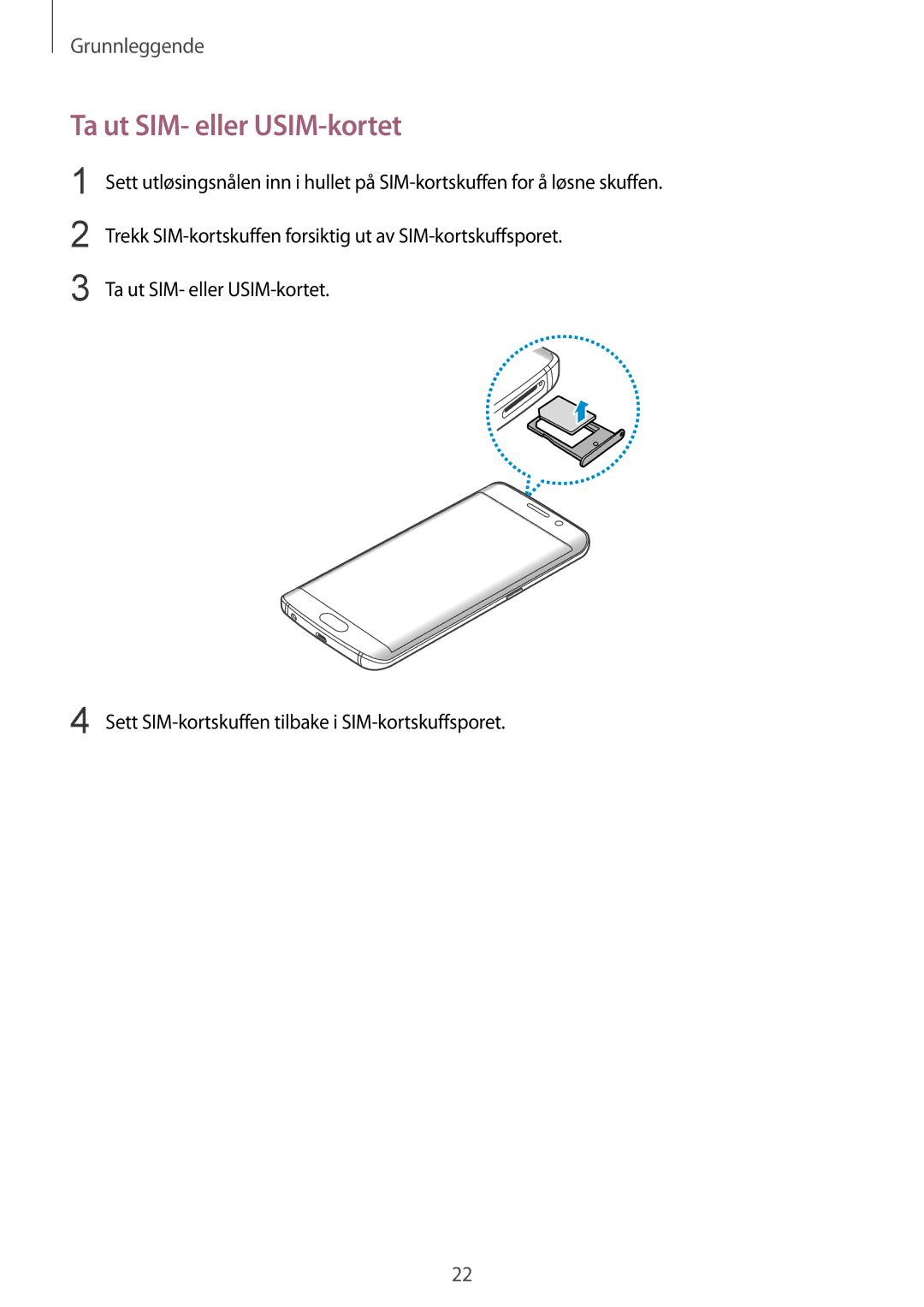 Samsung SM-G925FZWFNEE, SM-G925FZGANEE, SM-G925FZWANEE, SM-G928FZSANEE, SM-G925FZWENEE manual Ta ut SIM- eller USIM-kortet 