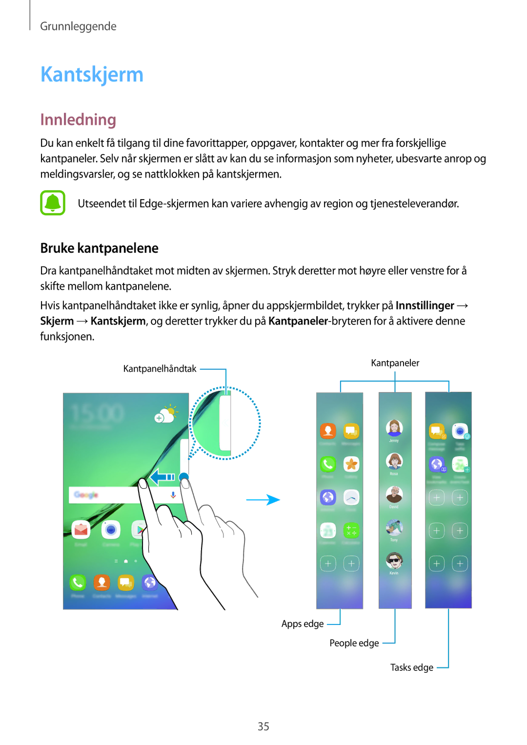 Samsung SM-G925FZKANEE, SM-G925FZGANEE, SM-G925FZWANEE, SM-G928FZSANEE manual Kantskjerm, Innledning, Bruke kantpanelene 