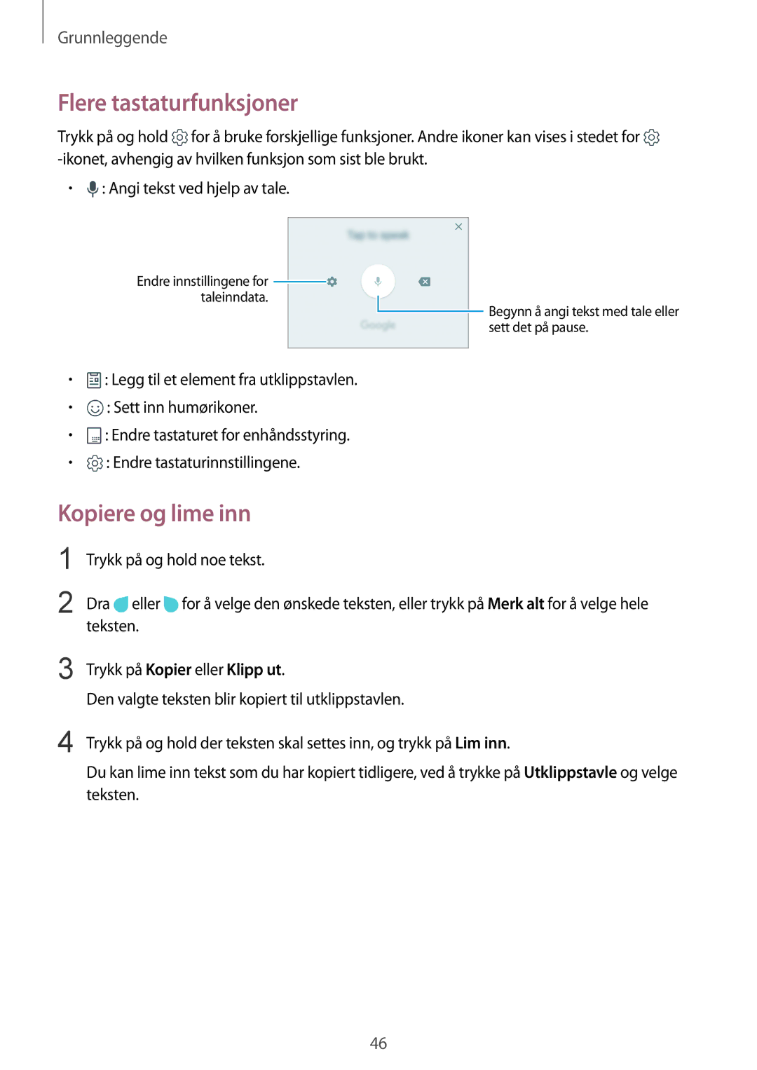 Samsung SM-G925FZWANEE, SM-G925FZGANEE, SM-G928FZSANEE, SM-G925FZWENEE manual Flere tastaturfunksjoner, Kopiere og lime inn 