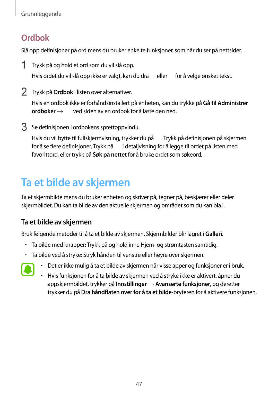 Samsung SM-G928FZSANEE, SM-G925FZGANEE, SM-G925FZWANEE, SM-G925FZWENEE, SM-G925FZWFNEE manual Ta et bilde av skjermen, Ordbok 