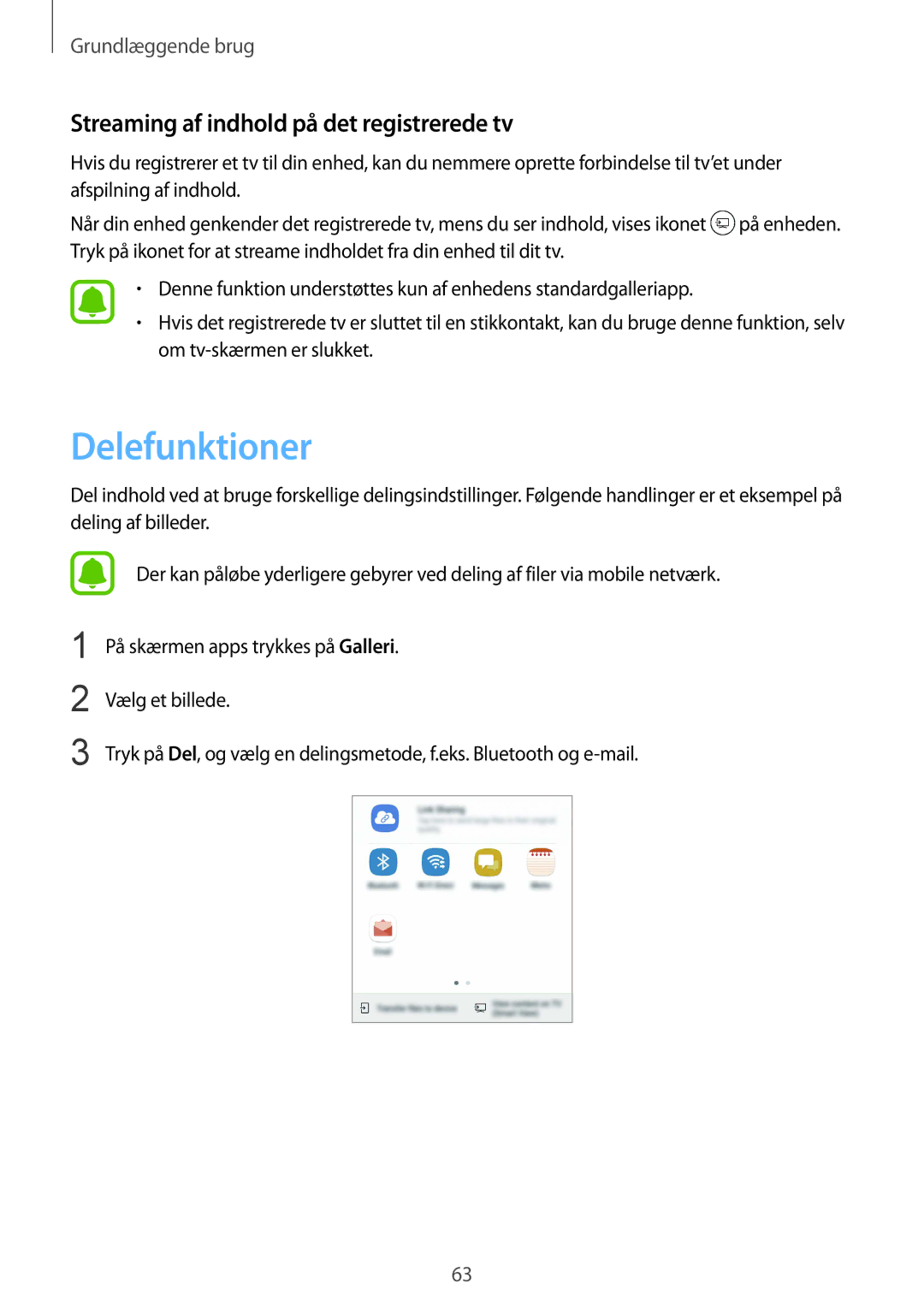 Samsung SM-G925FZGANEE, SM-G925FZWANEE, SM-G928FZSANEE manual Delefunktioner, Streaming af indhold på det registrerede tv 