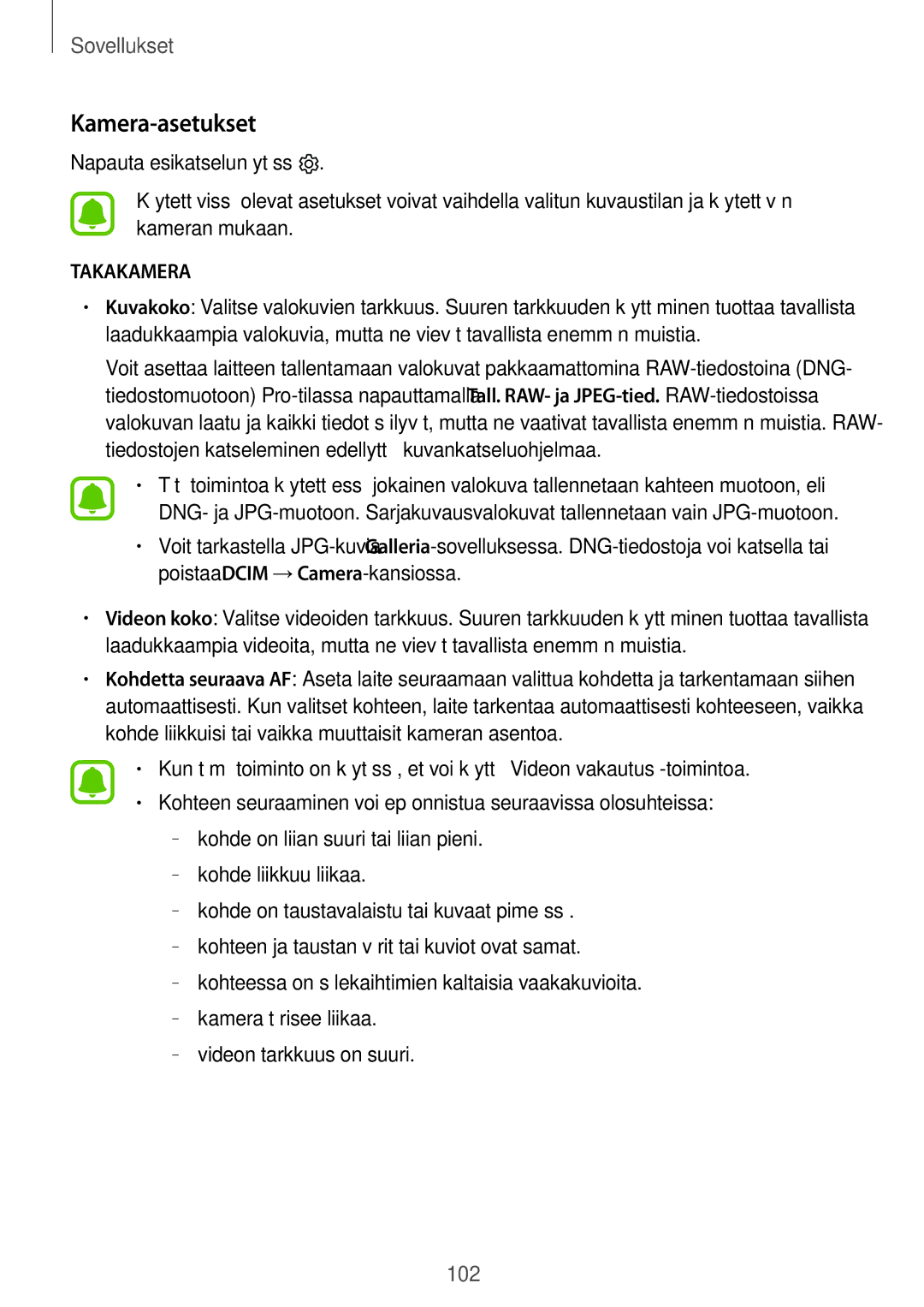 Samsung SM-G925FZWENEE, SM-G925FZGANEE, SM-G925FZWANEE, SM-G928FZSANEE, SM-G925FZWFNEE manual Kamera-asetukset, Takakamera 