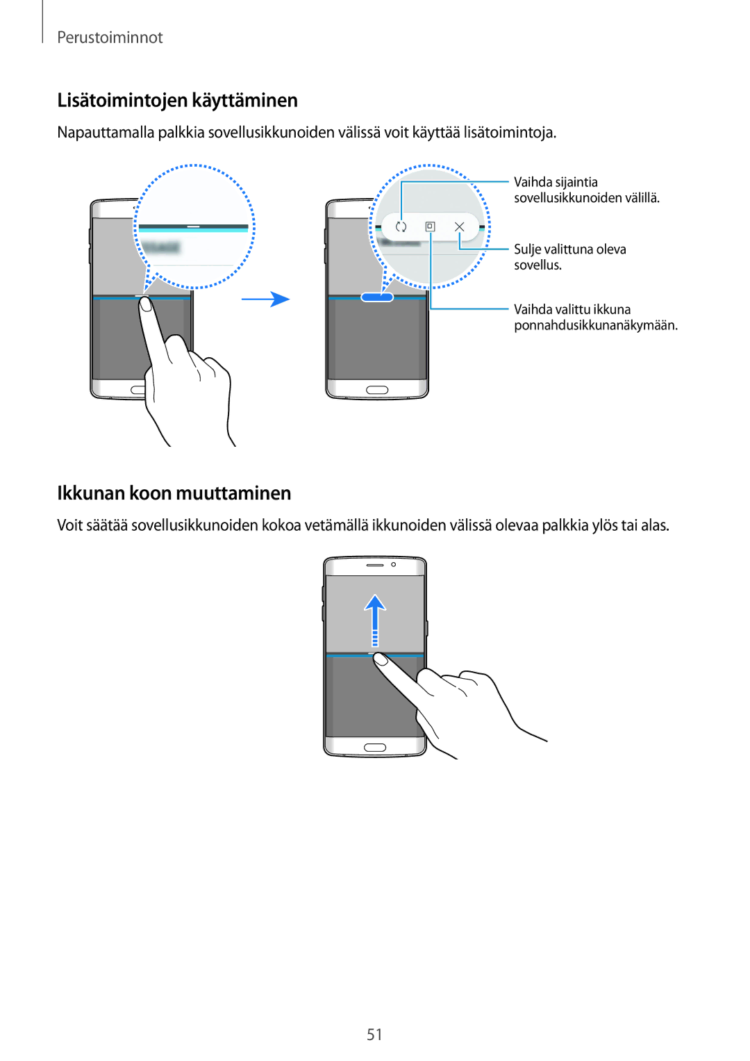 Samsung SM-G928FZDANEE, SM-G925FZGANEE, SM-G925FZWANEE, SM-G928FZSANEE Lisätoimintojen käyttäminen, Ikkunan koon muuttaminen 