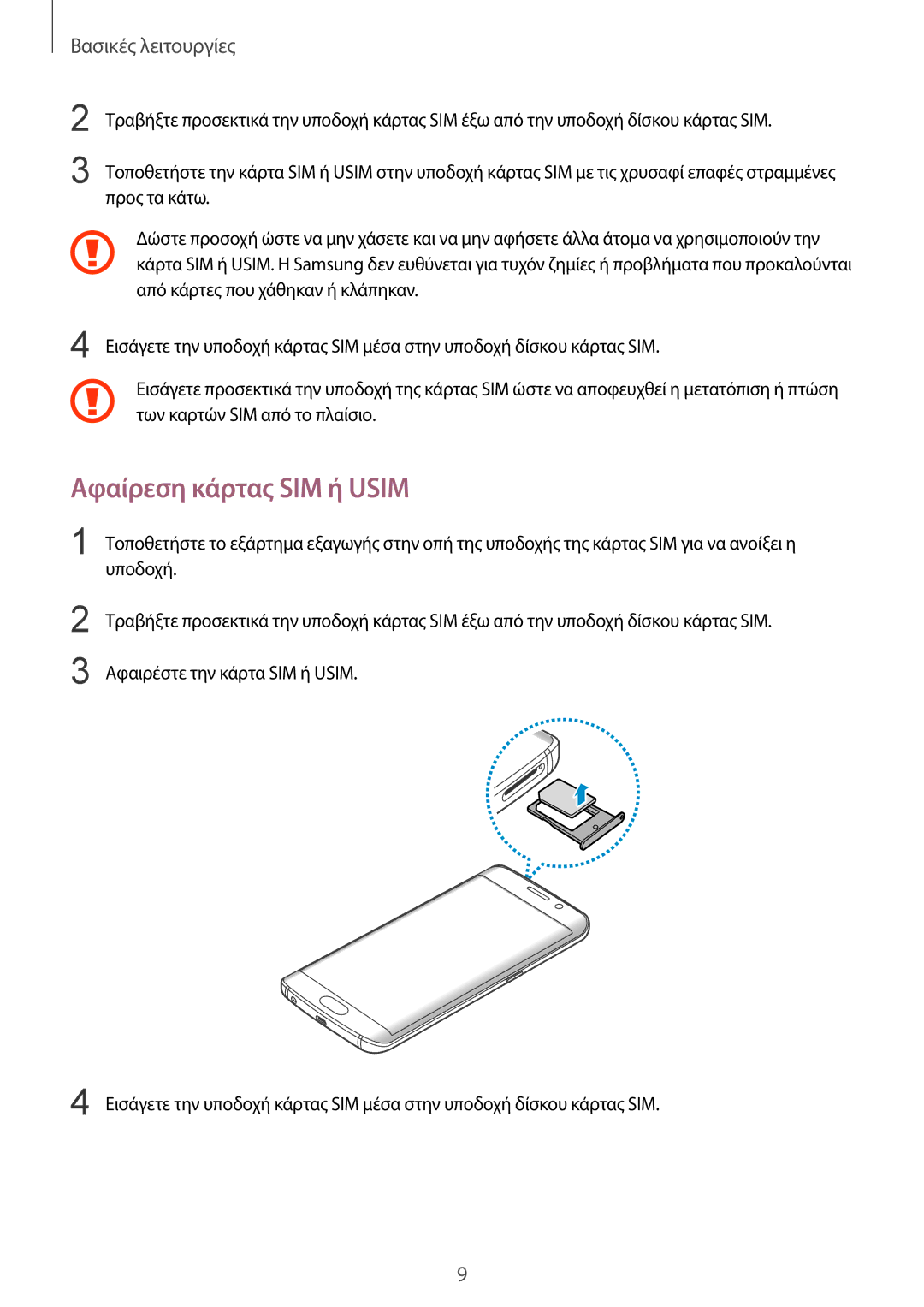 Samsung SM-G925FZKEEUR, SM-G925FZGAVGR, SM-G925FZDAVGR, SM-G925FZDACOS, SM-G925FZWFEUR manual Αφαίρεση κάρτας SIM ή Usim 