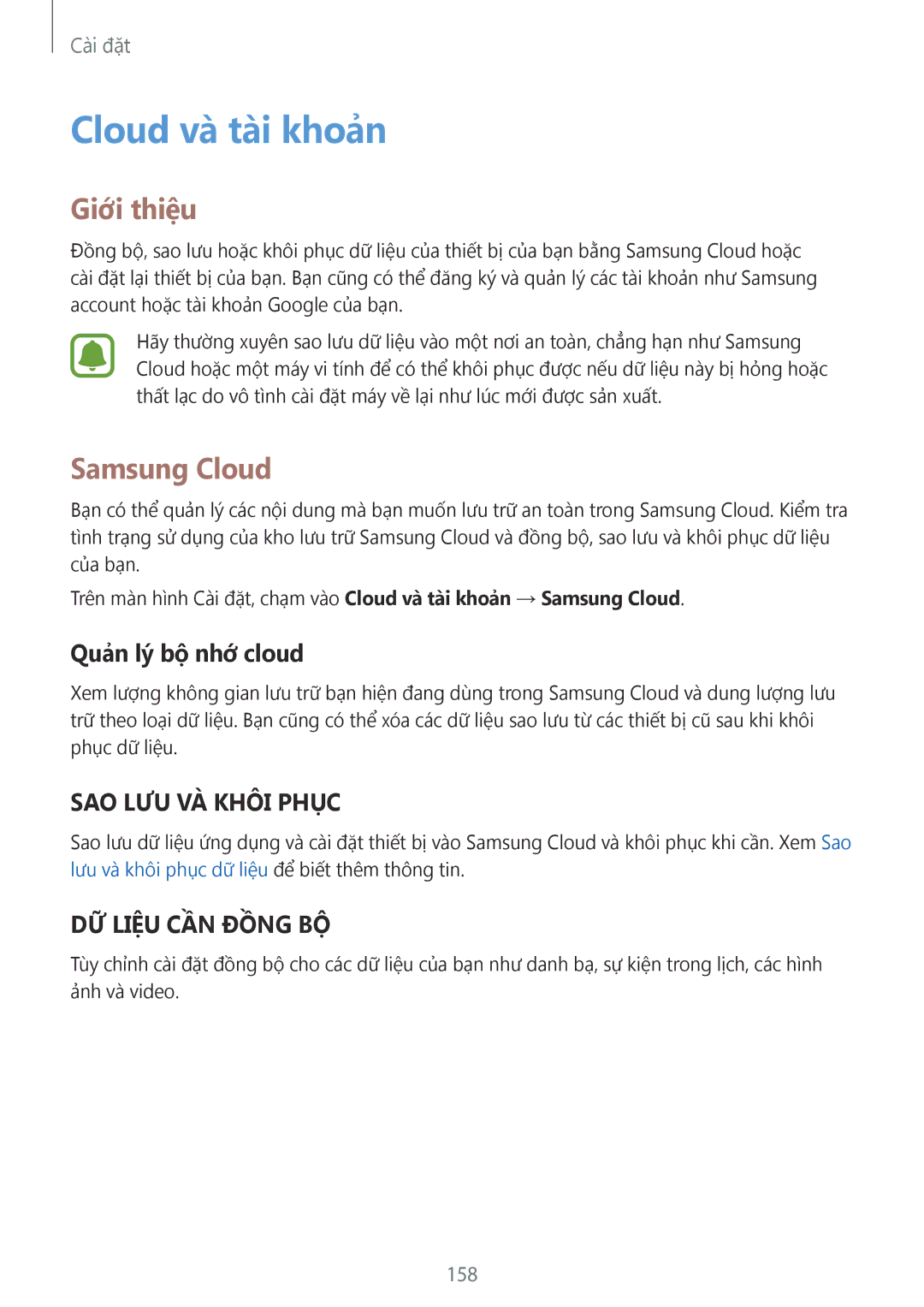 Samsung SM-G925FZKAXXV, SM-G925FZGEXXV, SM-G925XZWAXXV manual Cloud và tài khoản, Samsung Cloud, Quản lý bộ nhớ cloud 