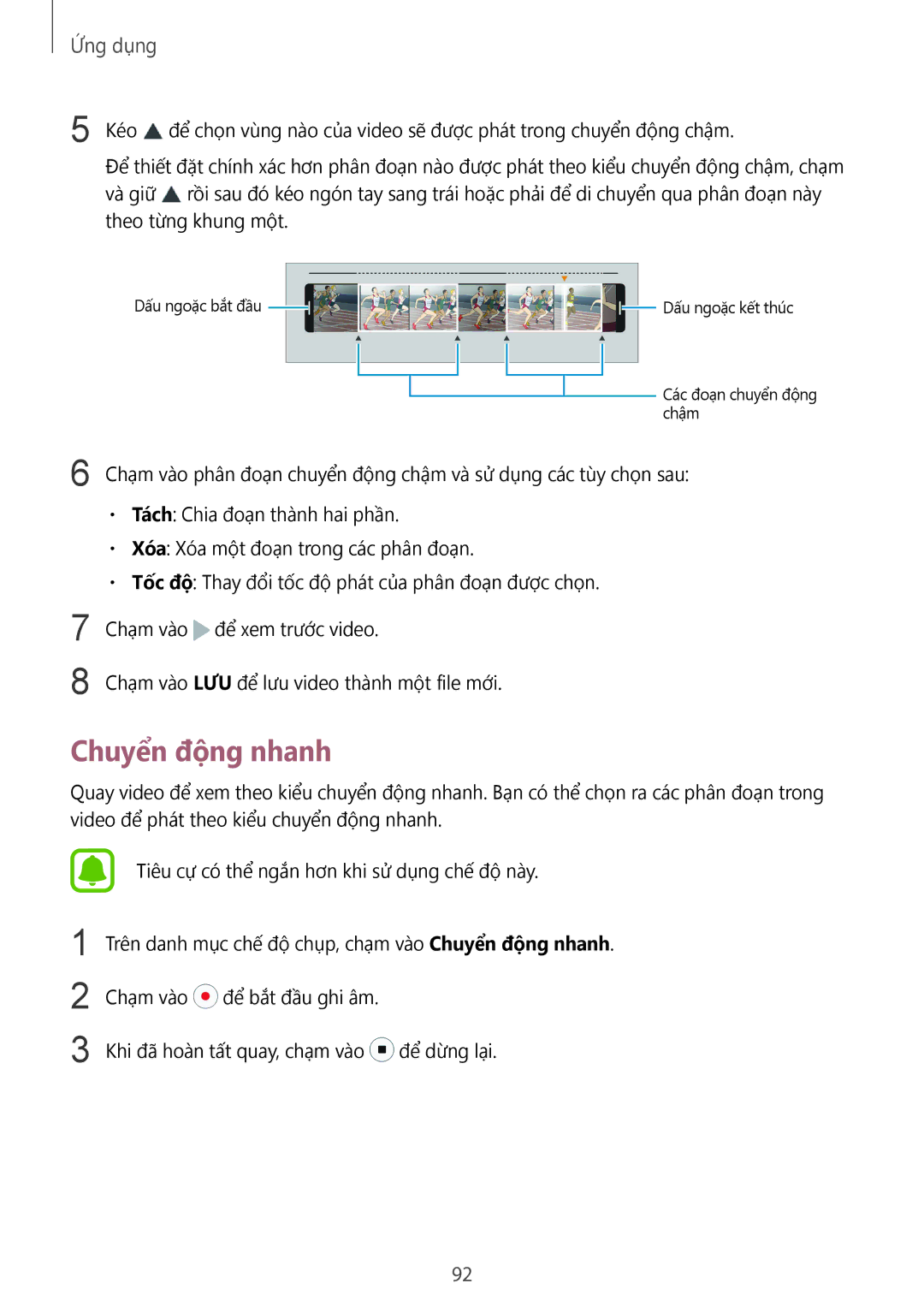 Samsung SM-G925XZWAXXV, SM-G925FZGEXXV, SM-G925FZDAXXV, SM-G925FZDEXXV, SM-G925FZKAXXV, SM-G925XZKAXXV manual Chuyển động nhanh 