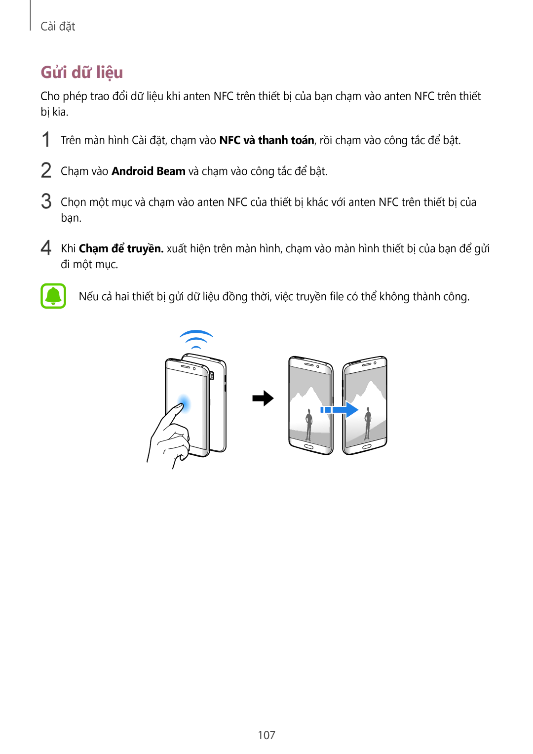 Samsung SM-G925FZDAXXV, SM-G925FZGEXXV, SM-G925XZWAXXV, SM-G925FZDEXXV, SM-G925FZKAXXV, SM-G925XZKAXXV manual Gửi dữ liệu 