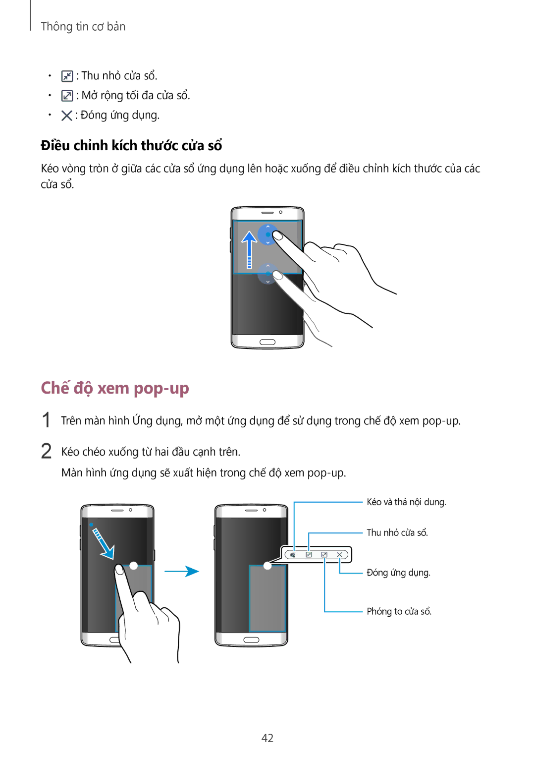 Samsung SM-G925FZGEXXV, SM-G925XZWAXXV, SM-G925FZDAXXV, SM-G925FZDEXXV manual Chế độ xem pop-up, Điều chỉnh kích thước cửa sổ 
