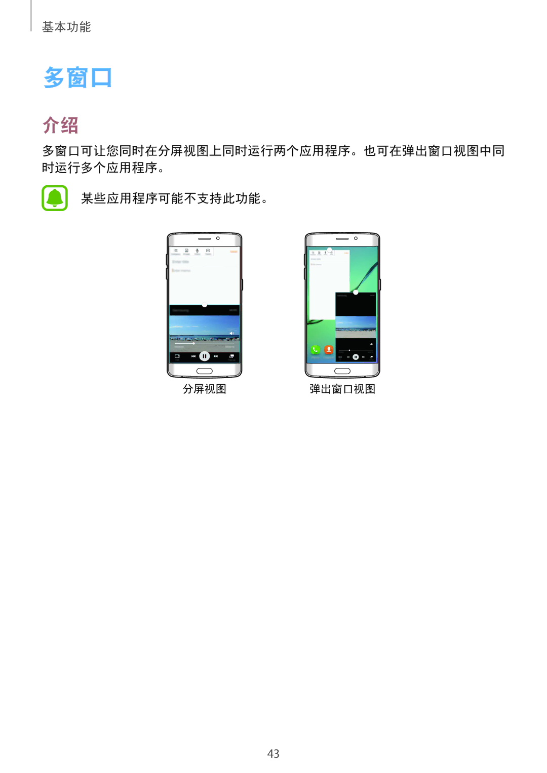 Samsung SM-G925XZWAXXV, SM-G925FZGEXXV, SM-G925FZDAXXV, SM-G925FZDEXXV, SM-G925FZKAXXV, SM-G925XZKAXXV 多窗口, 某些应用程序可能不支持此功能。 