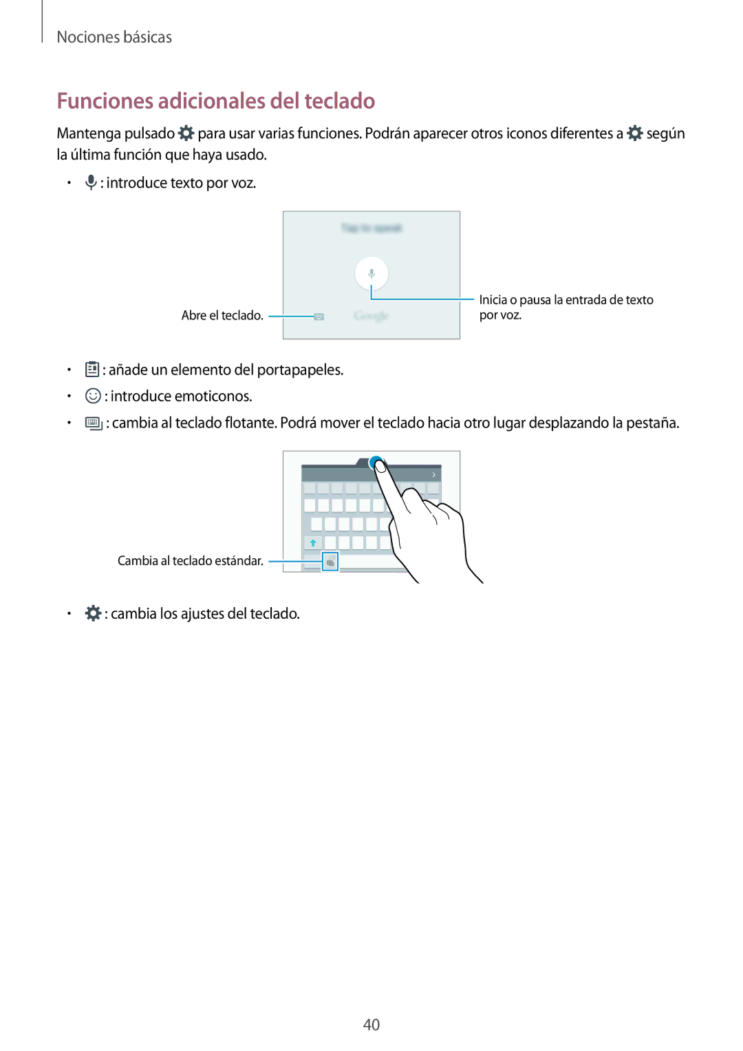 Samsung SM-G925FZWFPHE, SM-G925FZGFPHE, SM-G925FZWAPHE, SM-G925FZGEPHE, SM-G925FZWEPHE manual Funciones adicionales del teclado 