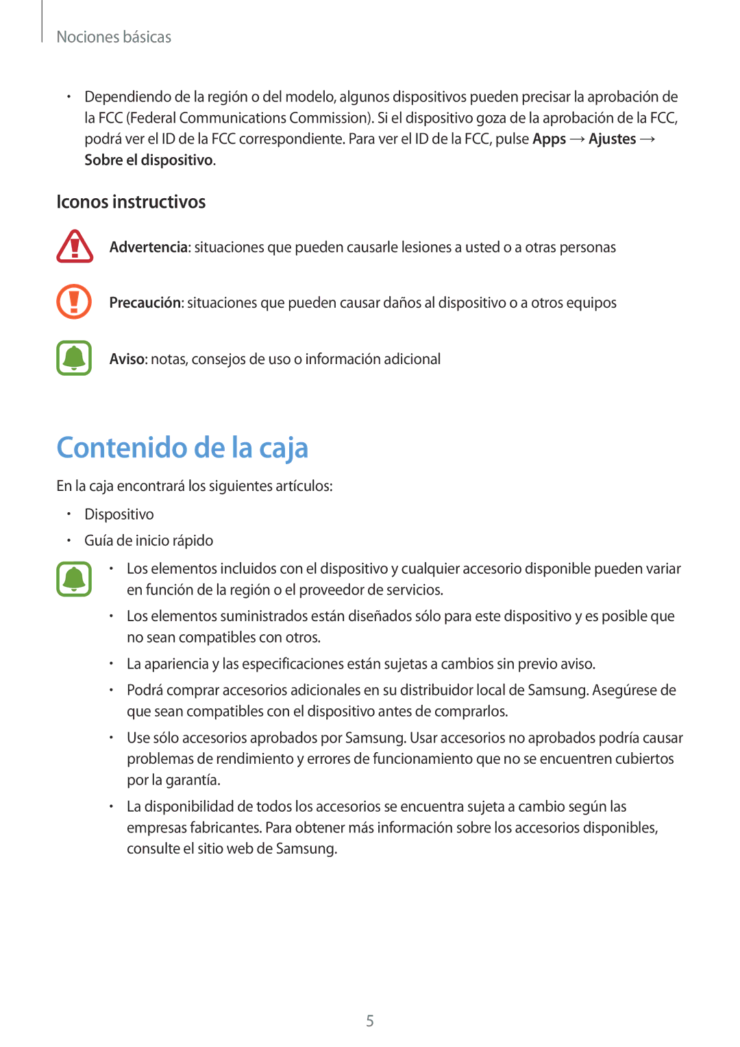 Samsung SM-G925FZKFPHE, SM-G925FZGFPHE, SM-G925FZWAPHE, SM-G925FZGEPHE manual Contenido de la caja, Iconos instructivos 