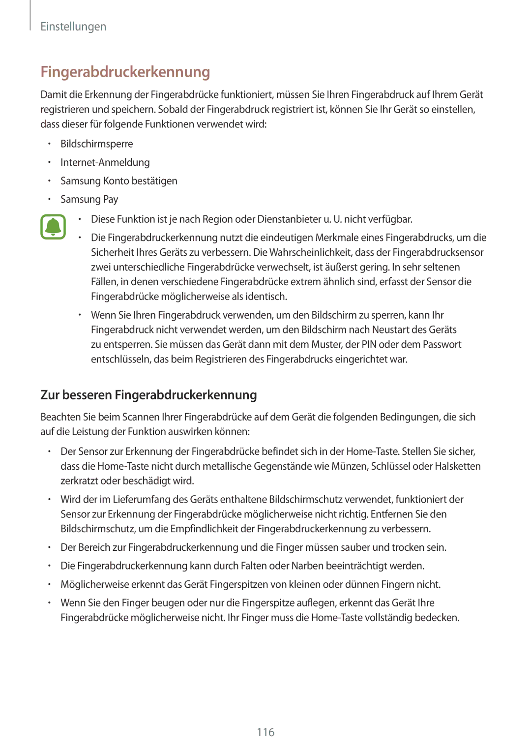 Samsung SM-G925FZKFDBT, SM-G925FZKADBT, SM-G925FZWEDBT, SM-G925FZDEDBT manual Zur besseren Fingerabdruckerkennung 