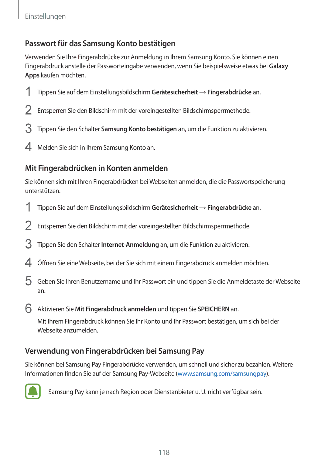 Samsung SM-G925FZKEDBT, SM-G925FZKADBT Passwort für das Samsung Konto bestätigen, Mit Fingerabdrücken in Konten anmelden 