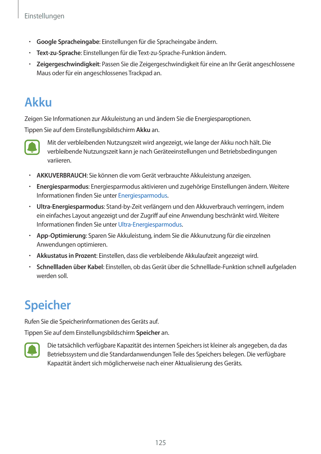 Samsung SM-G925FZGEDBT, SM-G925FZKADBT, SM-G925FZWEDBT, SM-G925FZDEDBT, SM-G925FZDADBT, SM-G925FZWFDBT manual Akku, Speicher 