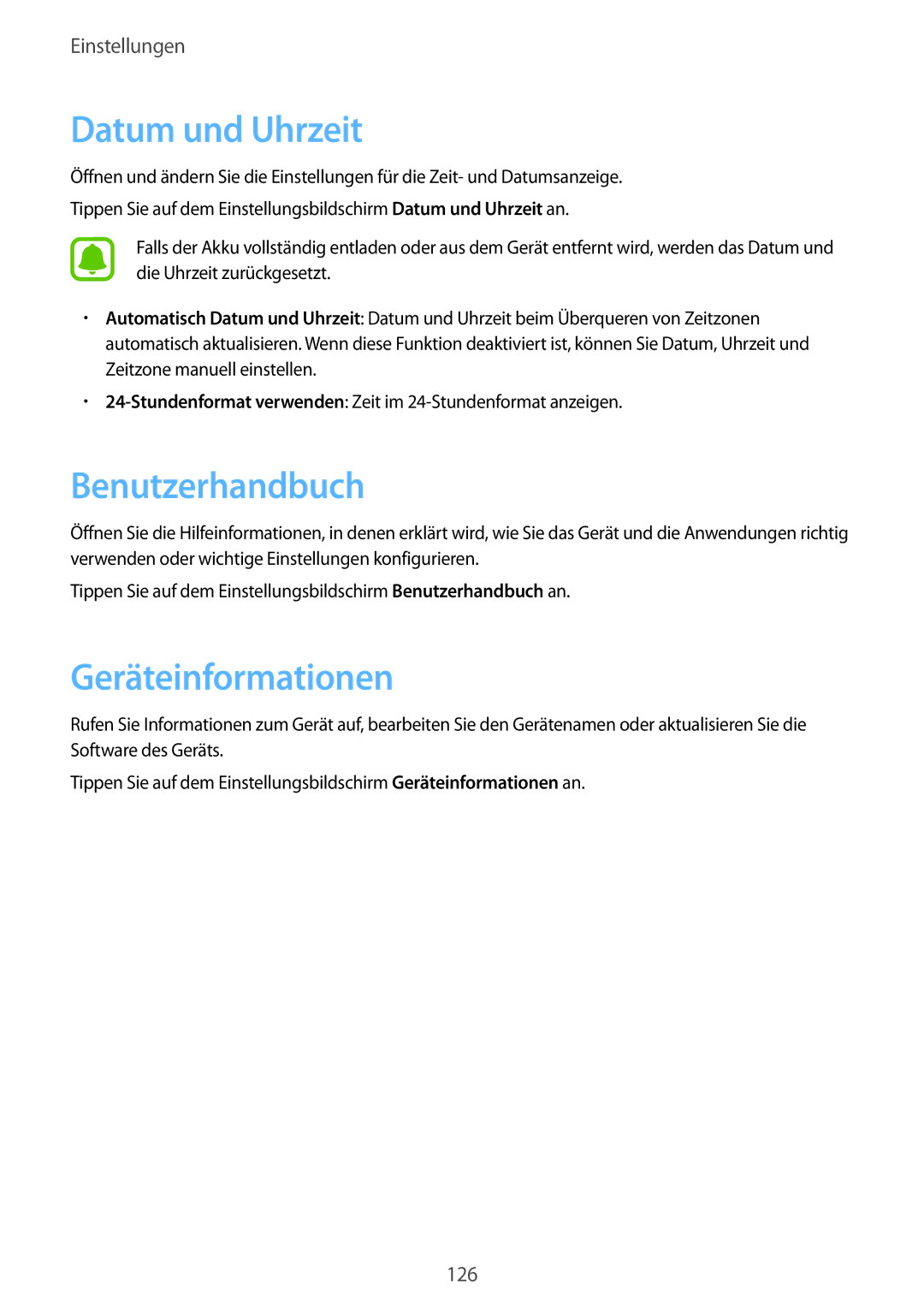 Samsung SM-G925FZKFDBT, SM-G925FZKADBT, SM-G925FZWEDBT manual Datum und Uhrzeit, Benutzerhandbuch, Geräteinformationen 