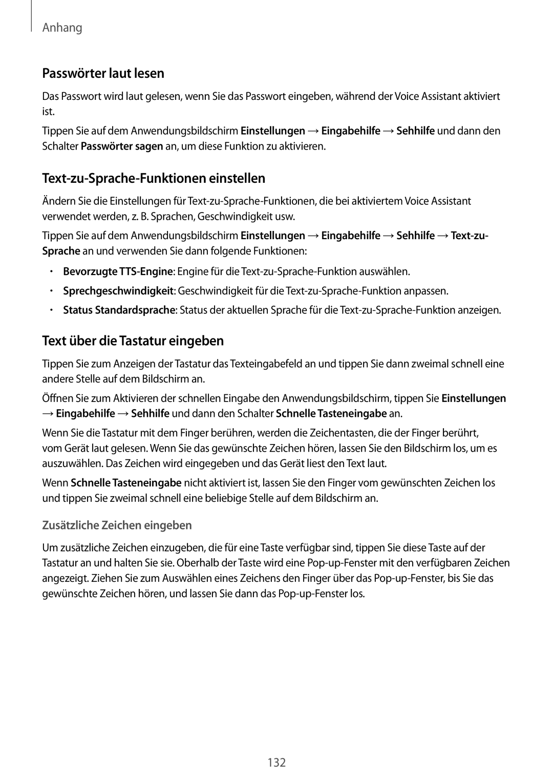 Samsung SM-G925FZDEDBT manual Passwörter laut lesen, Text-zu-Sprache-Funktionen einstellen, Text über die Tastatur eingeben 