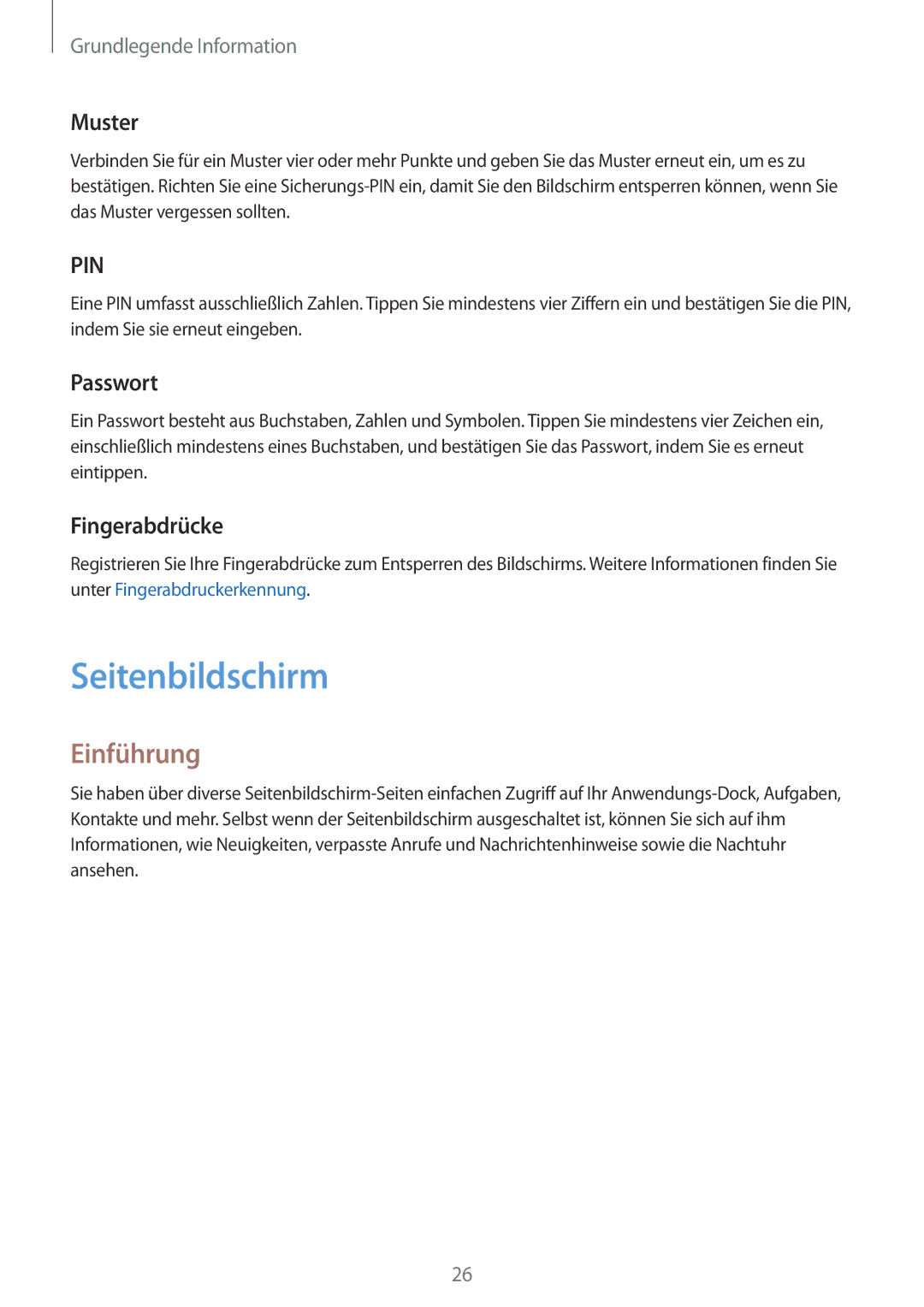 Samsung SM-G925FZKFDBT, SM-G925FZKADBT, SM-G925FZWEDBT manual Seitenbildschirm, Einführung, Muster, Passwort, Fingerabdrücke 