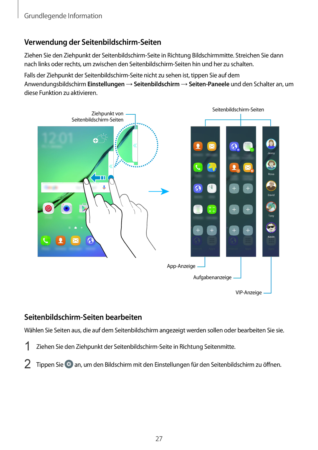 Samsung SM-G925FZDFDBT, SM-G925FZKADBT manual Verwendung der Seitenbildschirm-Seiten, Seitenbildschirm-Seiten bearbeiten 