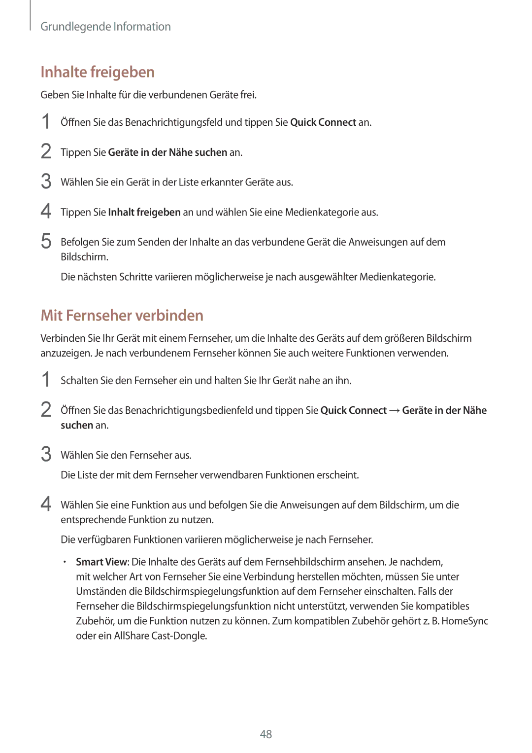 Samsung SM-G925FZKEDBT, SM-G925FZKADBT, SM-G925FZWEDBT, SM-G925FZDEDBT manual Inhalte freigeben, Mit Fernseher verbinden 