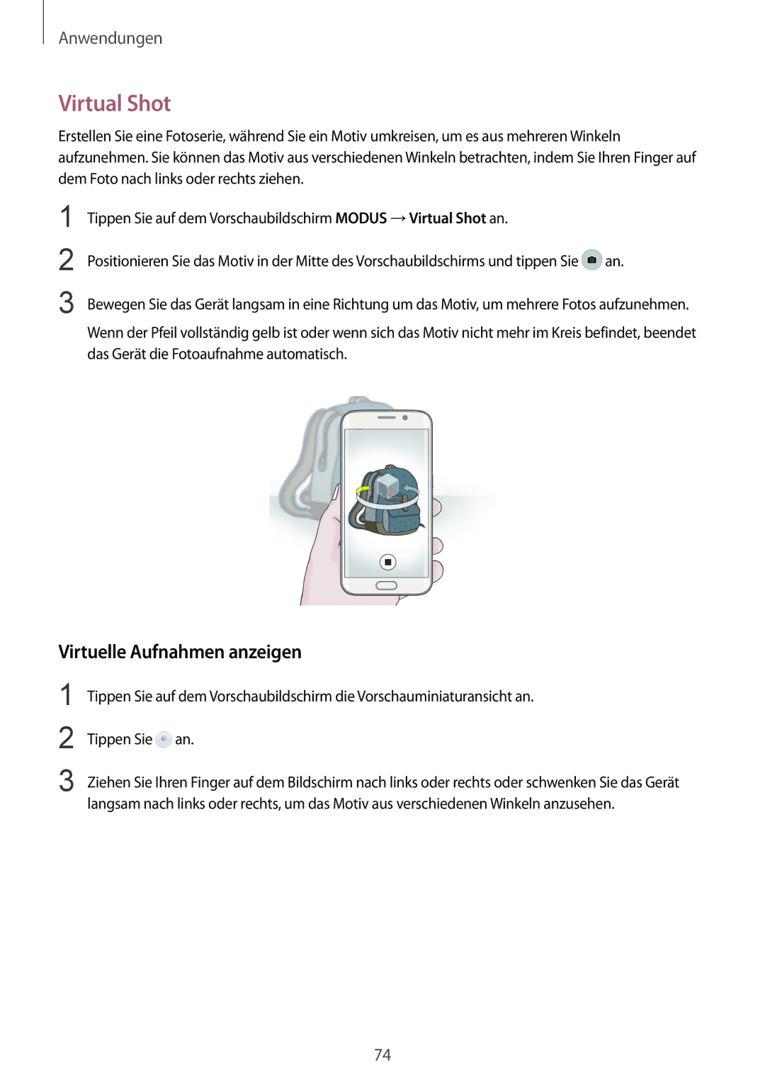 Samsung SM-G925FZWFDBT, SM-G925FZKADBT, SM-G925FZWEDBT, SM-G925FZDEDBT manual Virtual Shot, Virtuelle Aufnahmen anzeigen 