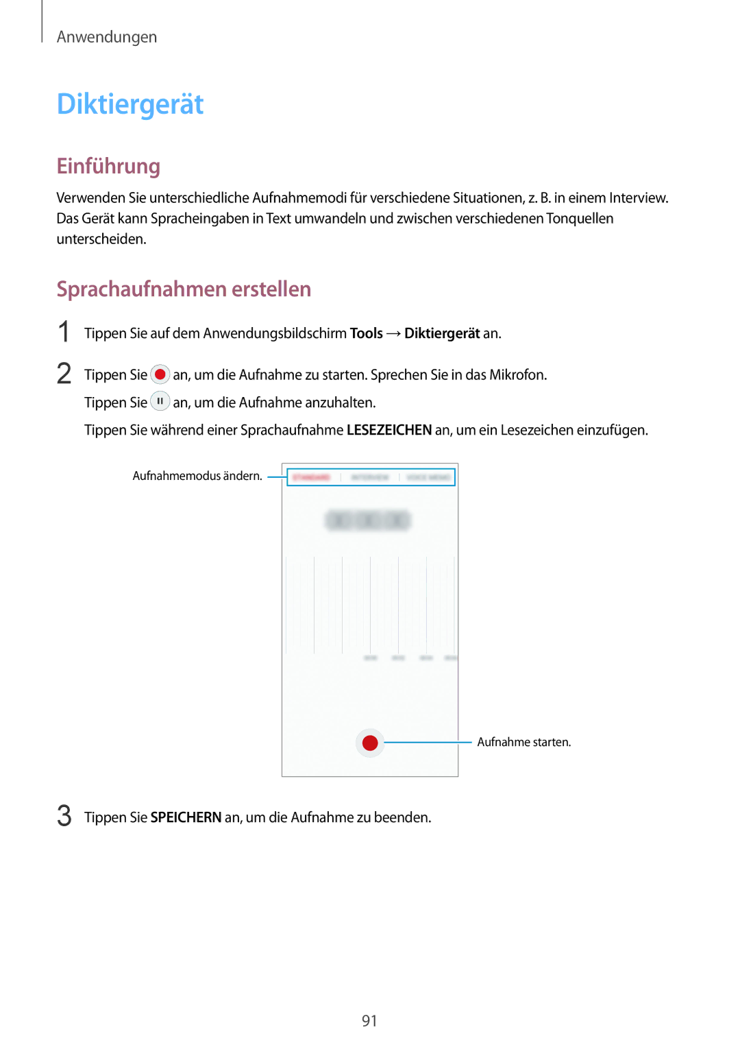 Samsung SM-G925FZWEDBT, SM-G925FZKADBT, SM-G925FZDEDBT, SM-G925FZDADBT manual Diktiergerät, Sprachaufnahmen erstellen 