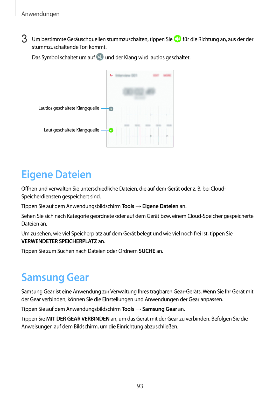 Samsung SM-G925FZDADBT, SM-G925FZKADBT, SM-G925FZWEDBT, SM-G925FZDEDBT, SM-G925FZWFDBT manual Eigene Dateien, Samsung Gear 