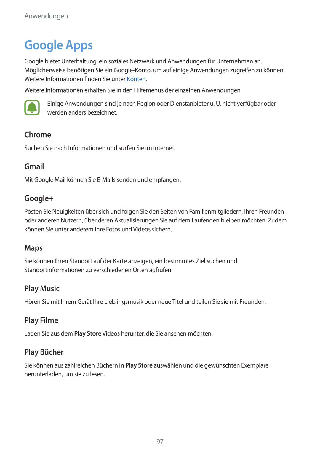 Samsung SM-G925FZDFDBT, SM-G925FZKADBT, SM-G925FZWEDBT, SM-G925FZDEDBT, SM-G925FZDADBT, SM-G925FZWFDBT manual Google Apps 